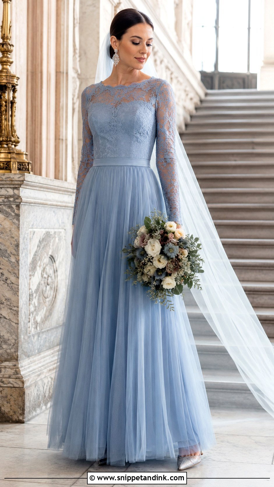 Blue Long Sleeve Wedding Dress - Snippet and Ink - 25 Blue Wedding Gowns