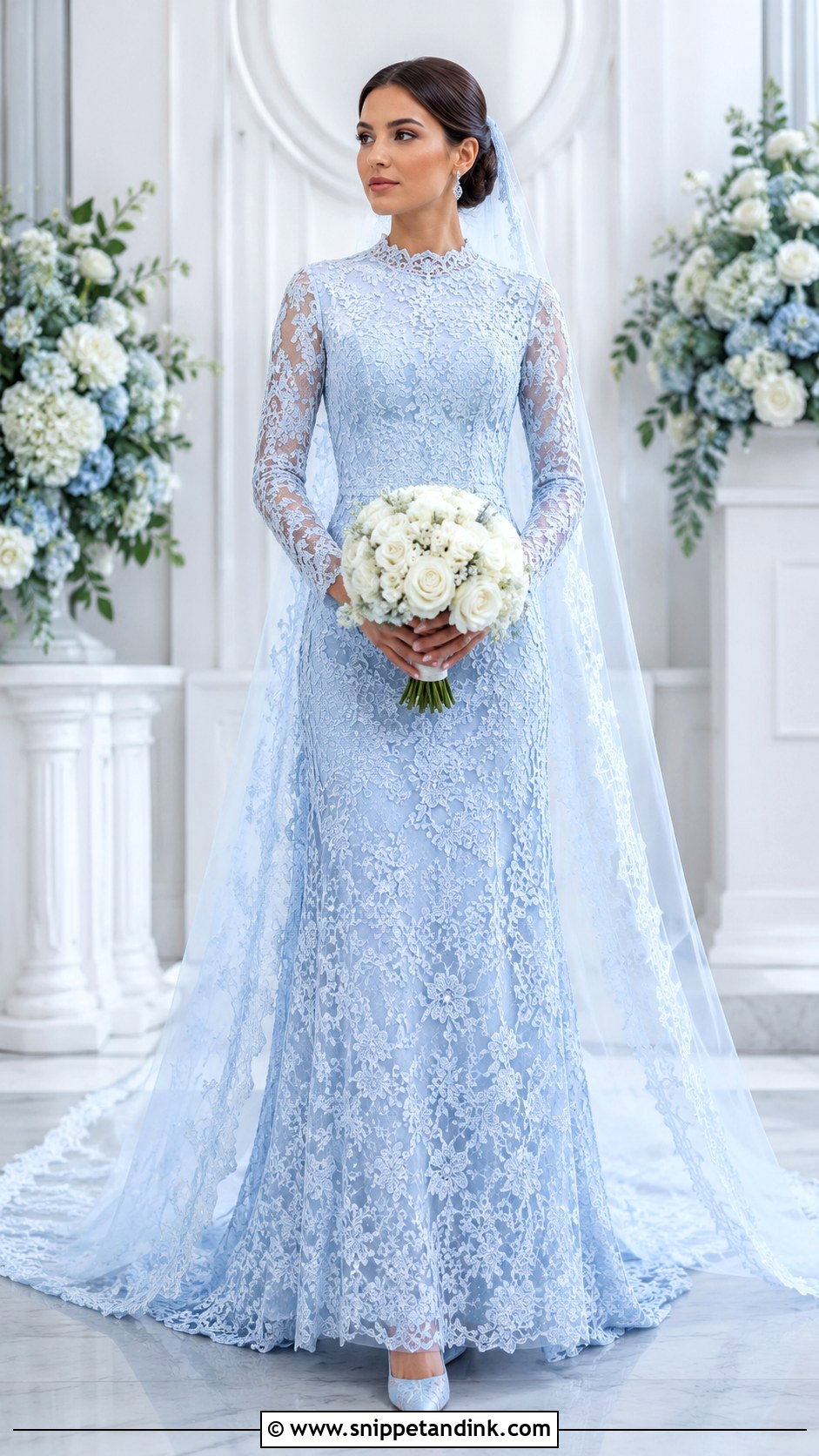 Blue Long Sleeve Wedding Dress - Snippet and Ink - 25 Blue Wedding Dresses