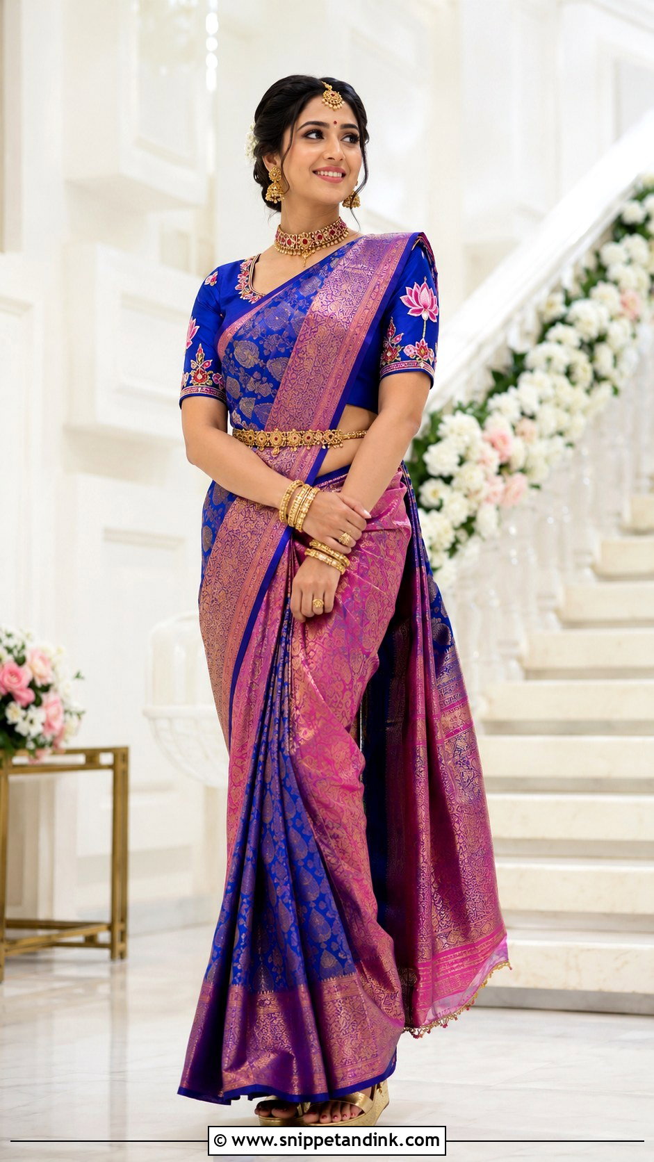 Blue Lotus Maggam Work Bridal Blouse - Snippet and Ink - 20 Bride Maggam Work Blouses Ideas