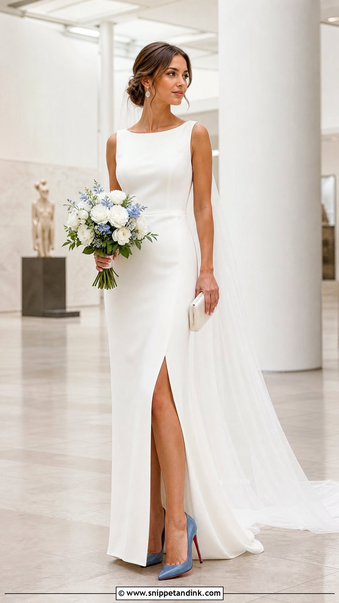 Blue Louboutins With A Minimalist Wedding Dress - Snippet and Ink - 20 Wedding Louboutins Ideas
