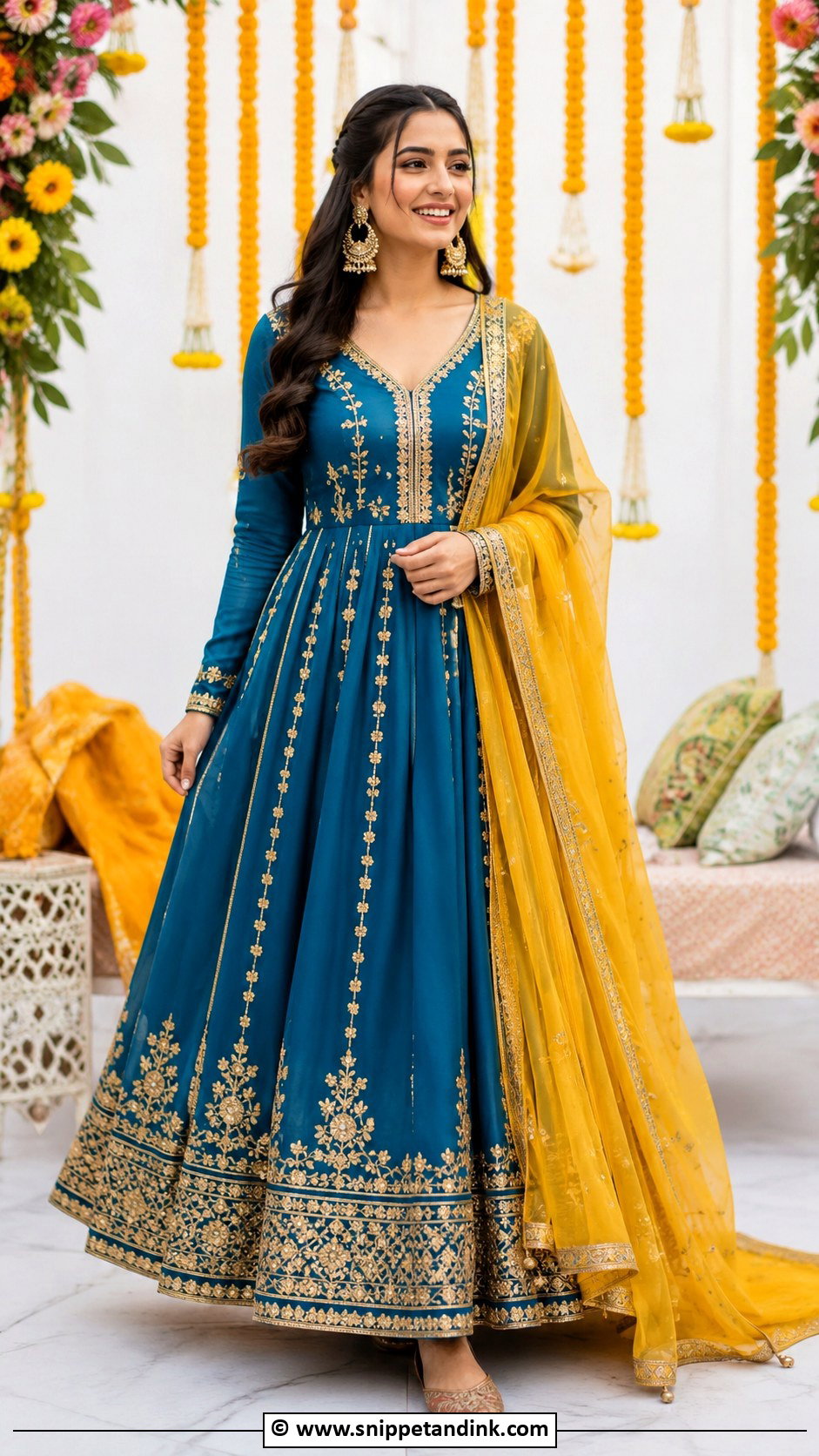 Blue Mehandi Anarkali Outfit - Snippet and Ink - 30 Mehandi Outfits