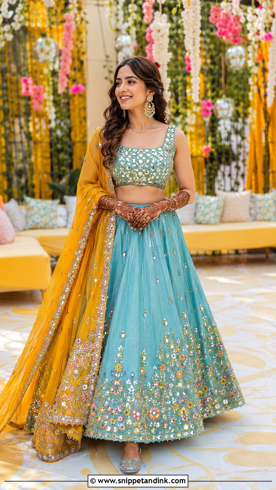 Blue Mehendi Lehenga - Snippet and Ink - 25 Mehendi Outfit Ideas for Bride