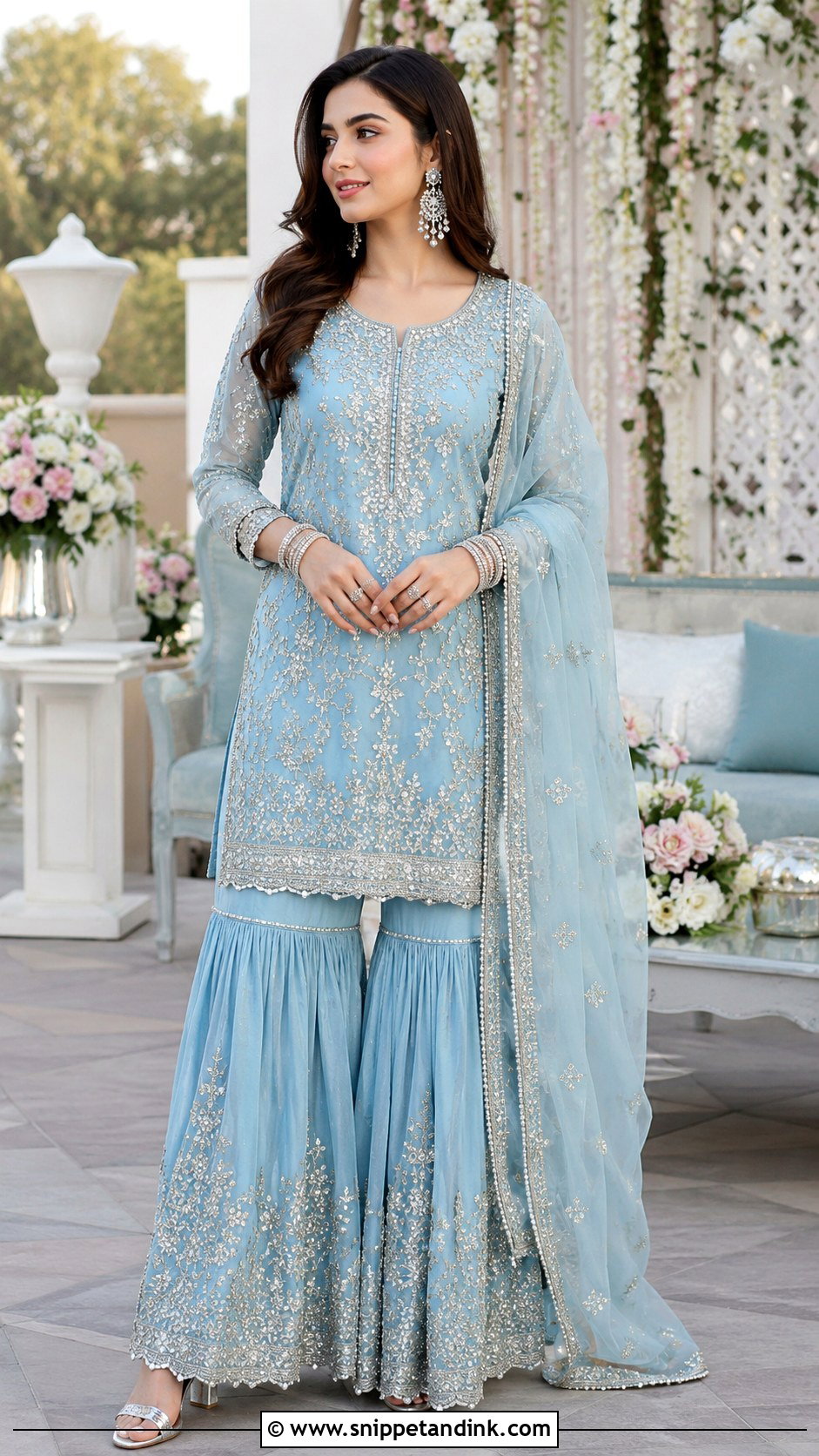Blue Mehndi Sharara With Silver Embroidery - Snippet and Ink - 25 Mehndi Sharara Outfit Ideas