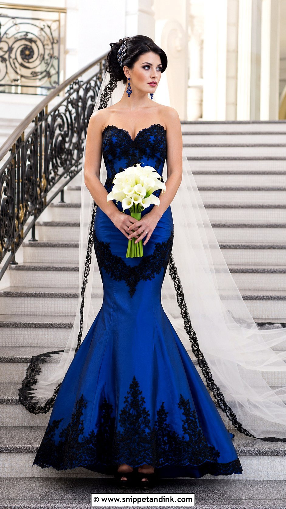 Blue Mermaid Wedding Dress With Black Lace - Snippet and Ink - 20 Black and Blue Wedding Dress Ideas