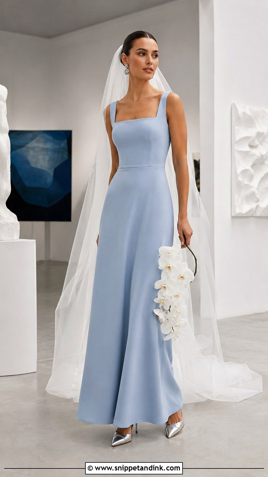 Blue Minimalist Crepe Wedding Dress Outfit - Snippet and Ink - 20 Blue Wedding Dress Outfit Ideas