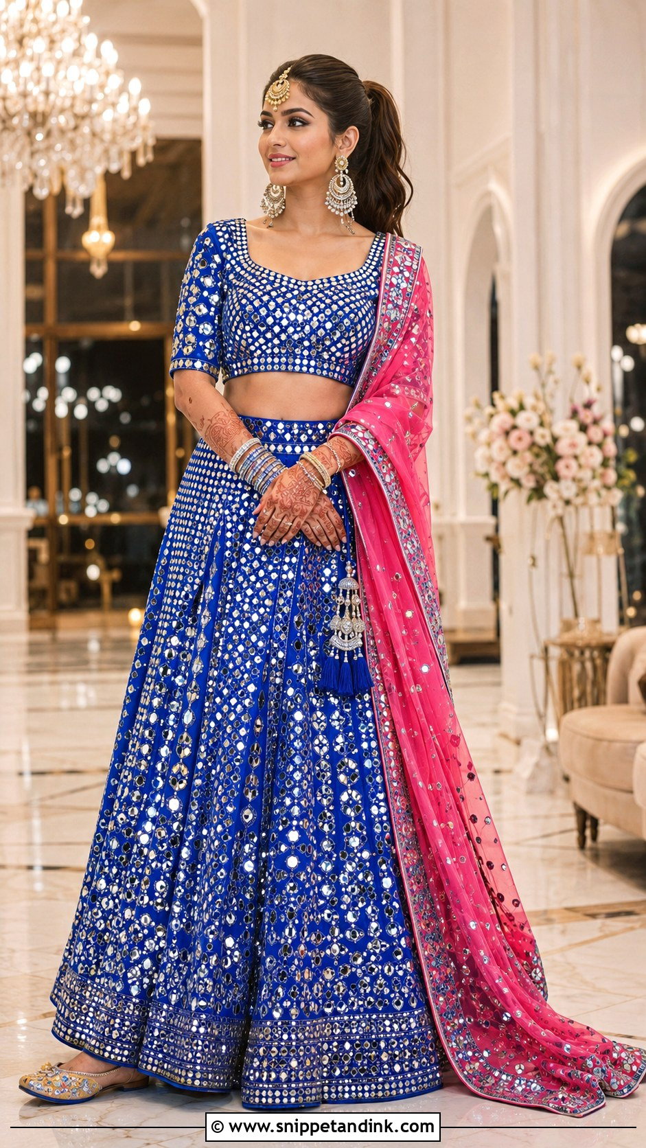 Blue Mirror Work Bride Mehandi Lehenga - Snippet and Ink - 20 Bride Mehandi Outfit Ideas