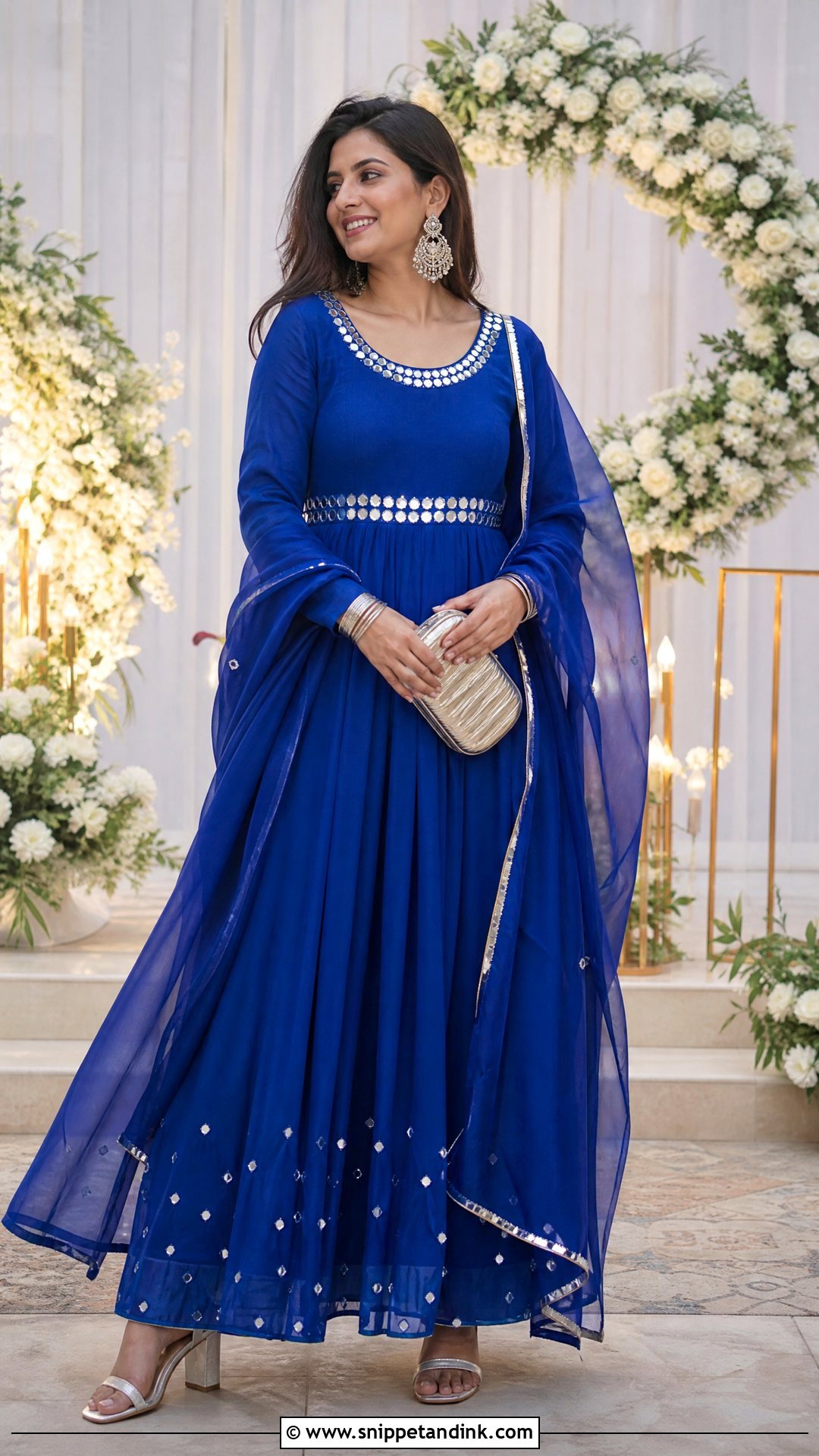 Blue Mirror Work Gown - Snippet and Ink - 20 Traditional Gown Ideas