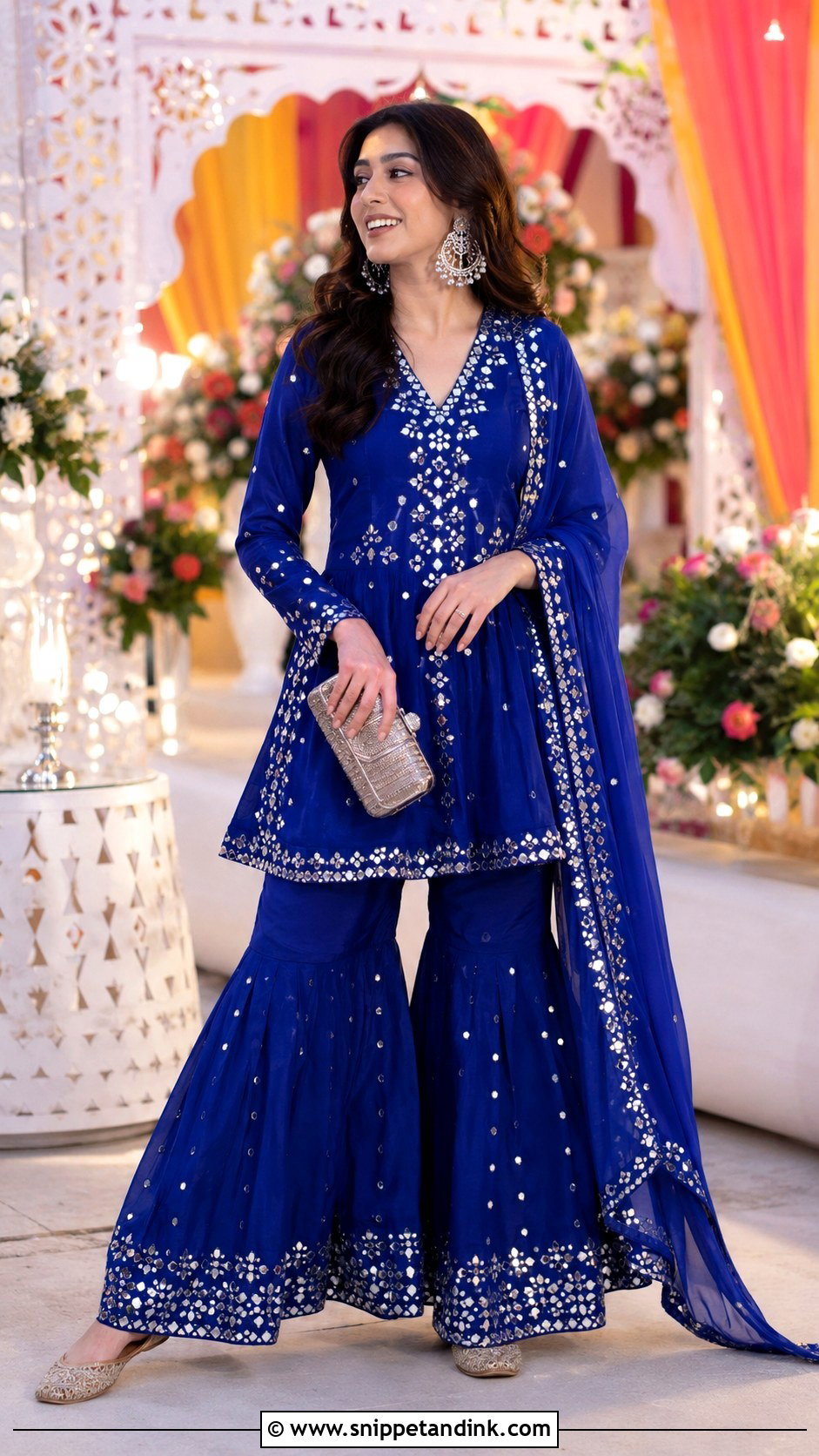 Blue Mirror Work Kurta Set - Snippet and Ink - 20 Kurta Sets for Women Wedding Ideas
