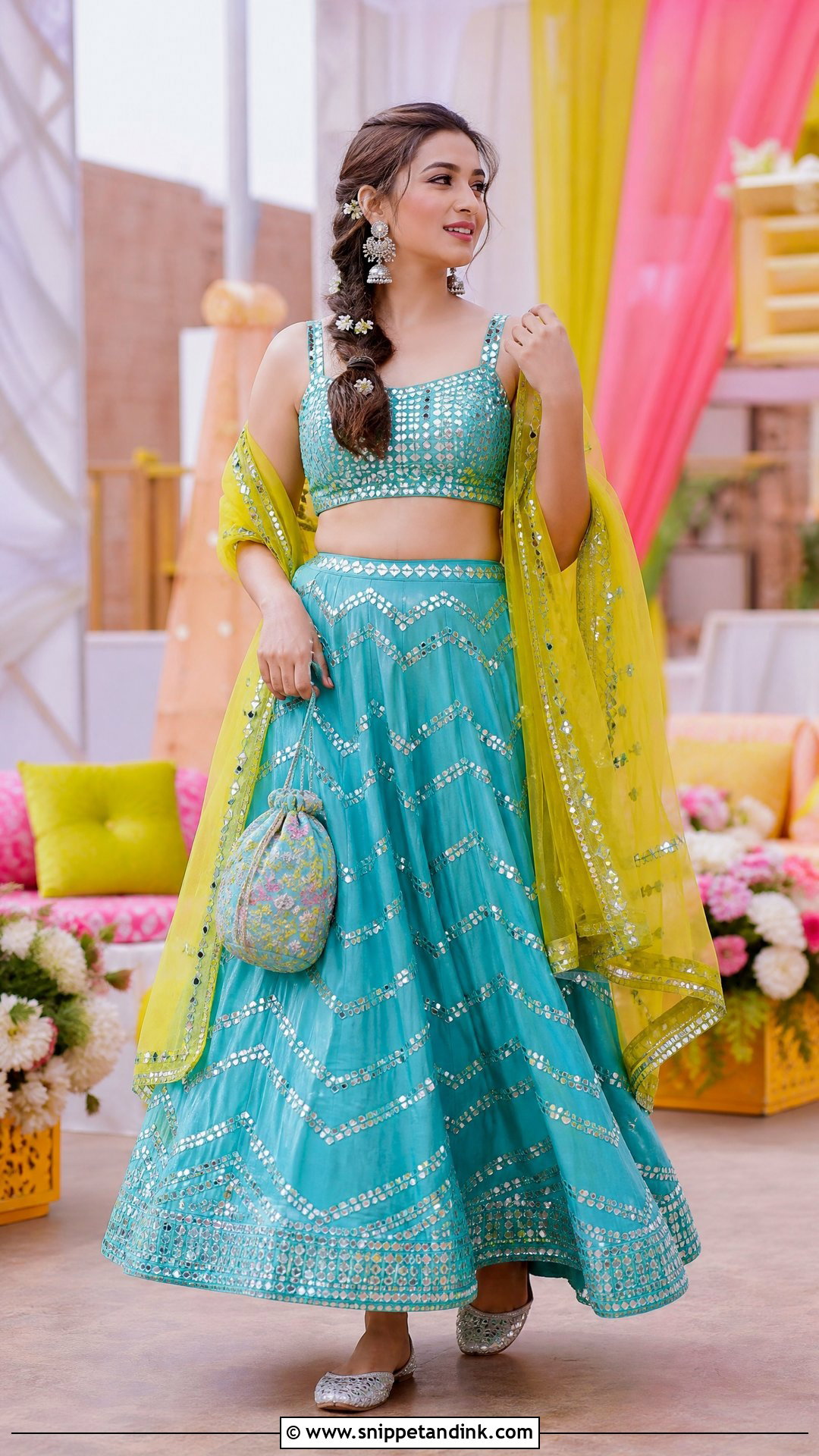 Blue Mirror Work Lehenga for Mehndi - Snippet and Ink - 25 Dresses for Mehndi Function