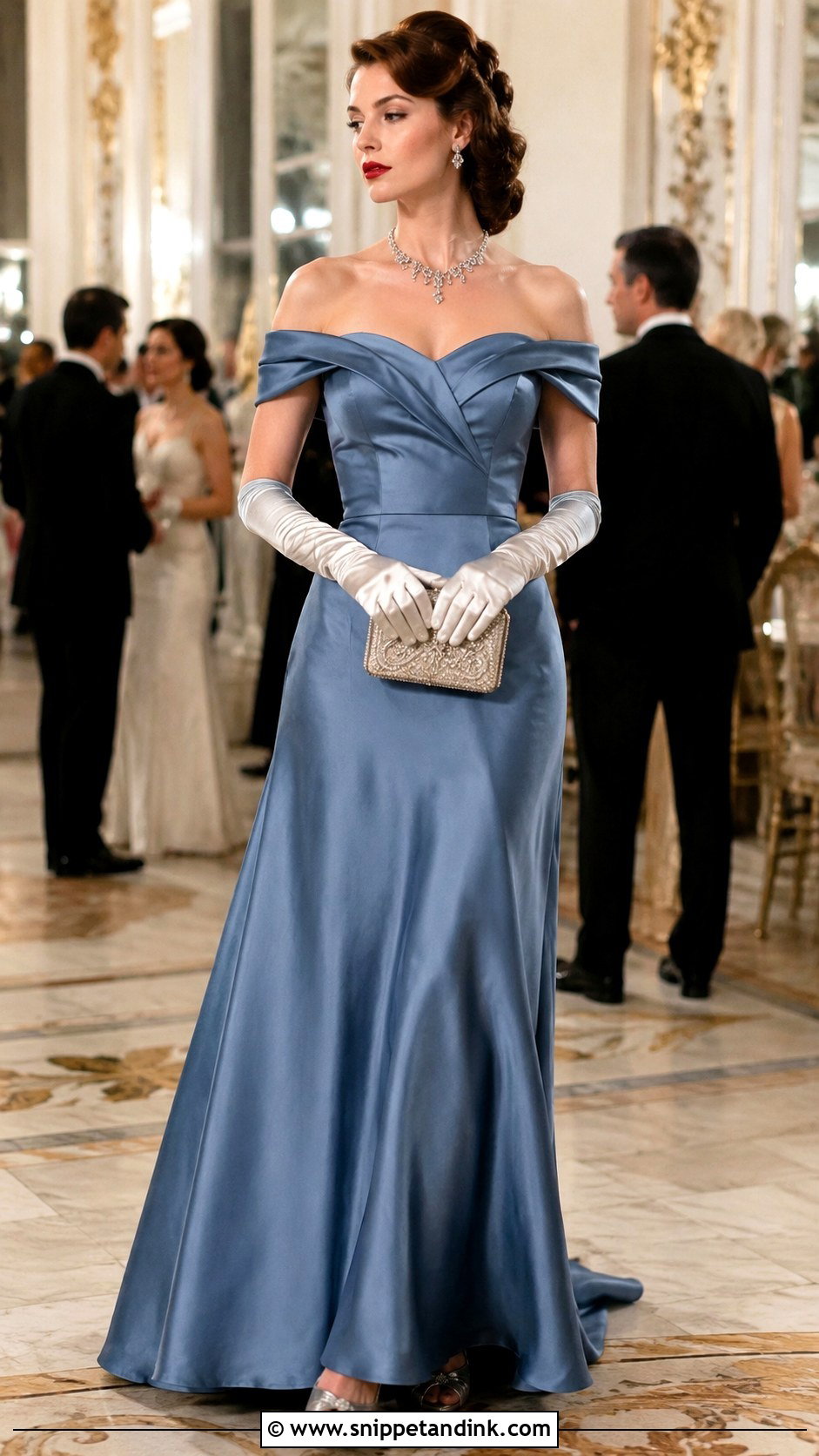 Blue Off Shoulder 1940s Ball Gown - Snippet and Ink - 20 1940S Ball Gown Ideas