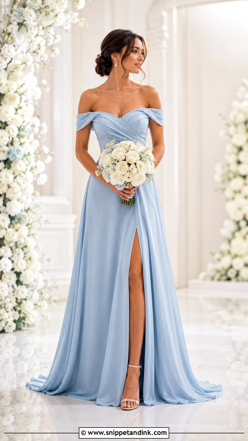 Blue Off Shoulder Wedding Dress - Snippet and Ink - 25 Blue Wedding Dresses