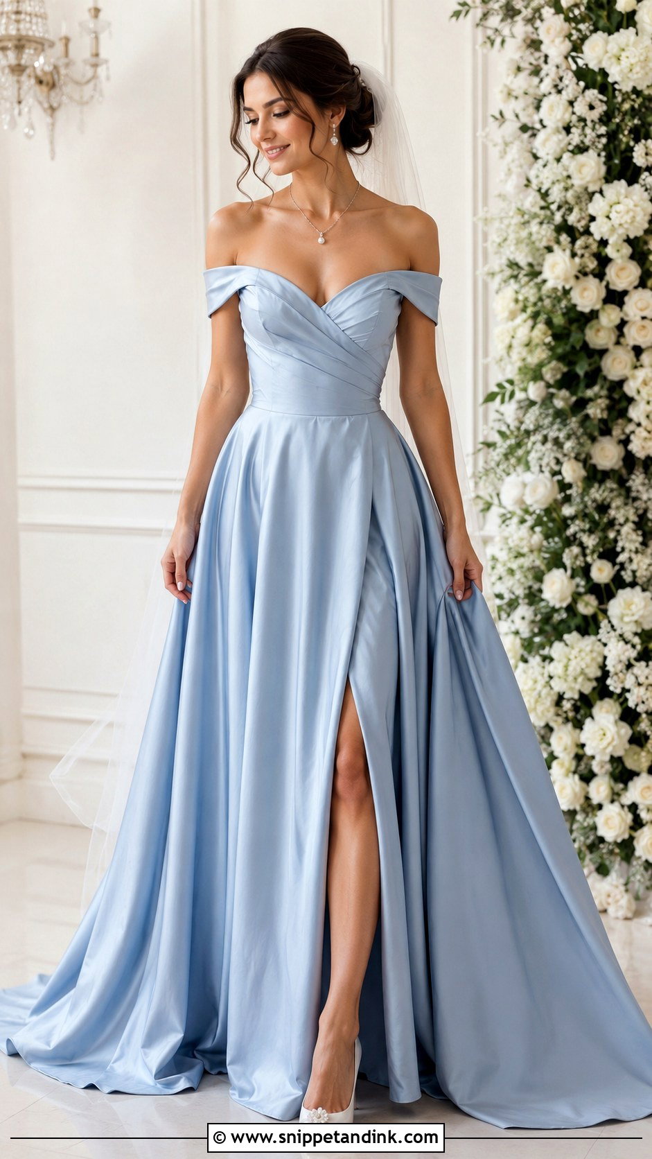 Blue Off Shoulder Wedding Gown - Snippet and Ink - 25 Blue Wedding Gowns