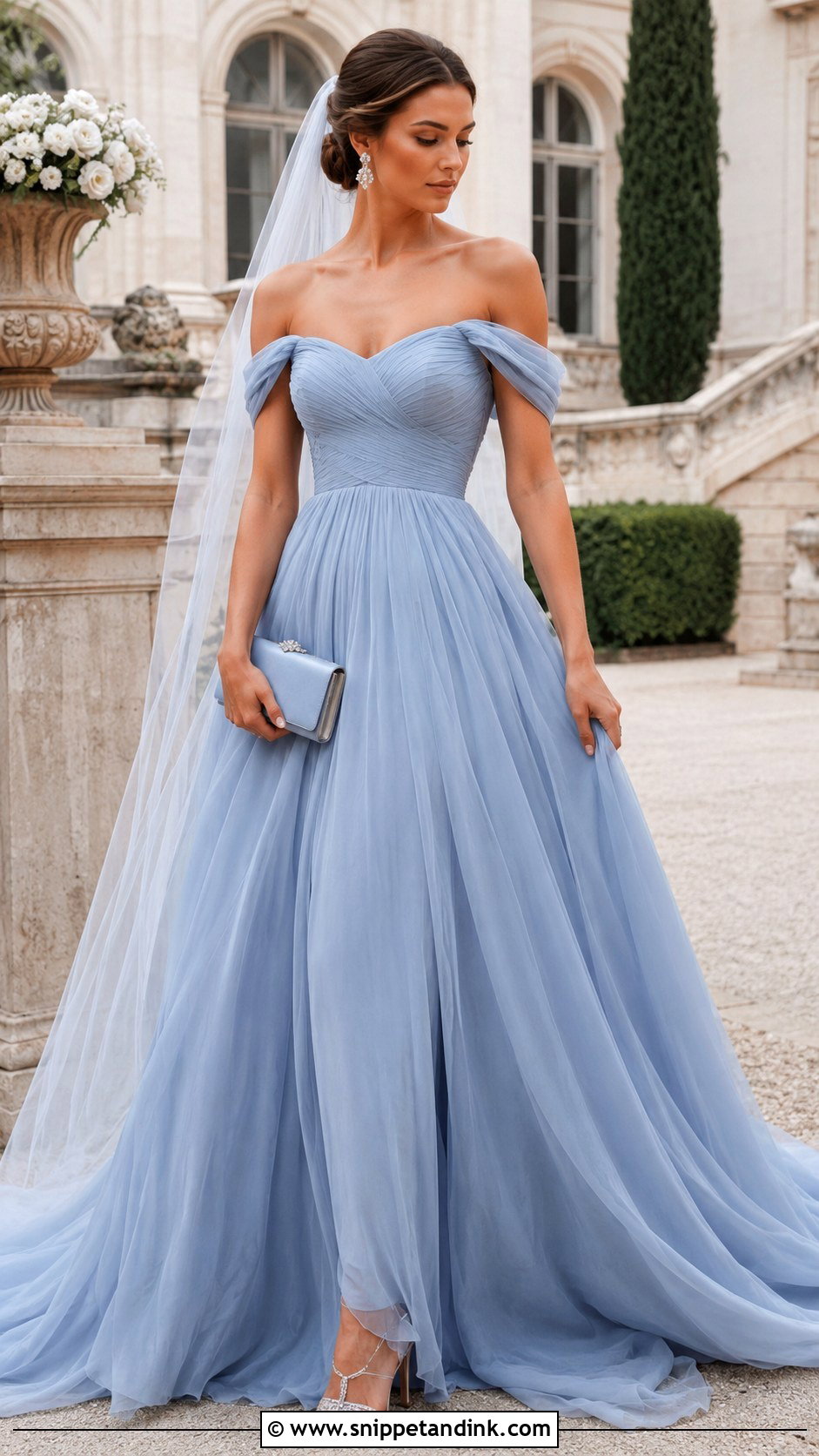 Blue Off the Shoulder Bridal Gown - Snippet and Ink - 20 Blue Bridal Gown Ideas