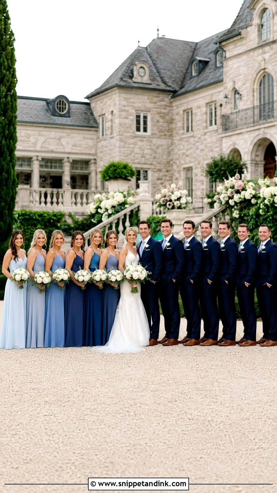 Blue Ombre Dresses With Classic Navy Suits - Snippet and Ink - 20 Blue Wedding Party Attire Ideas