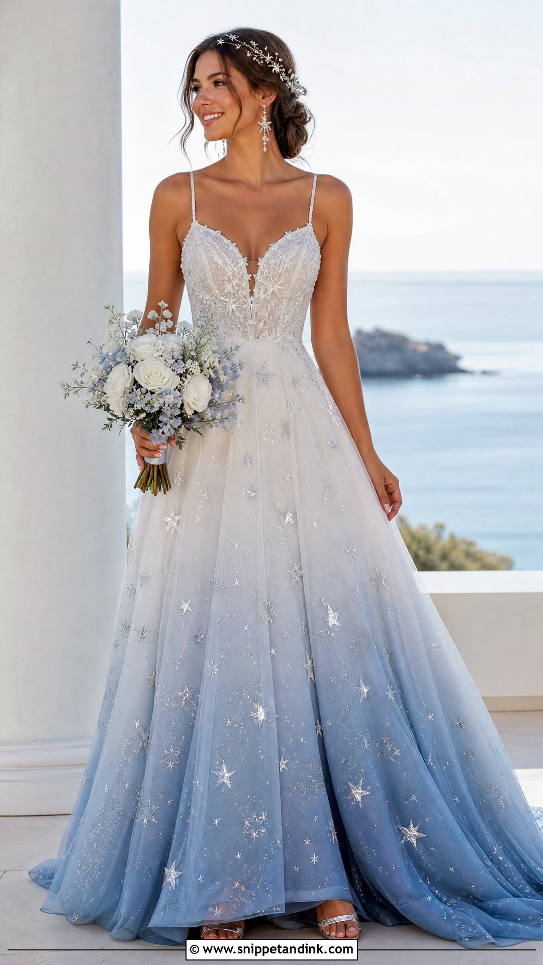 Blue Ombre Star Wedding Dress - Snippet and Ink - 20 Wedding Dress with Stars Ideas