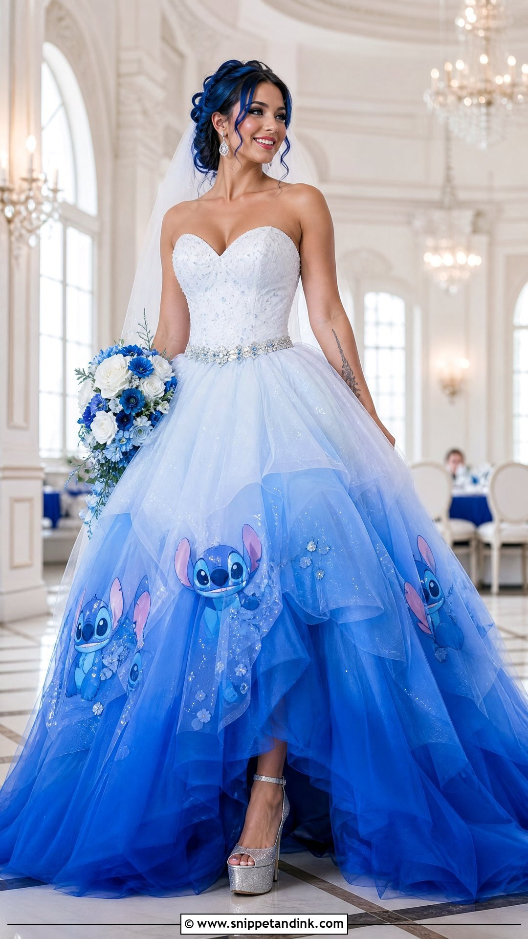 Blue Ombre Stitch Wedding Dress - Snippet and Ink - 20 Stitch Wedding Dress Ideas