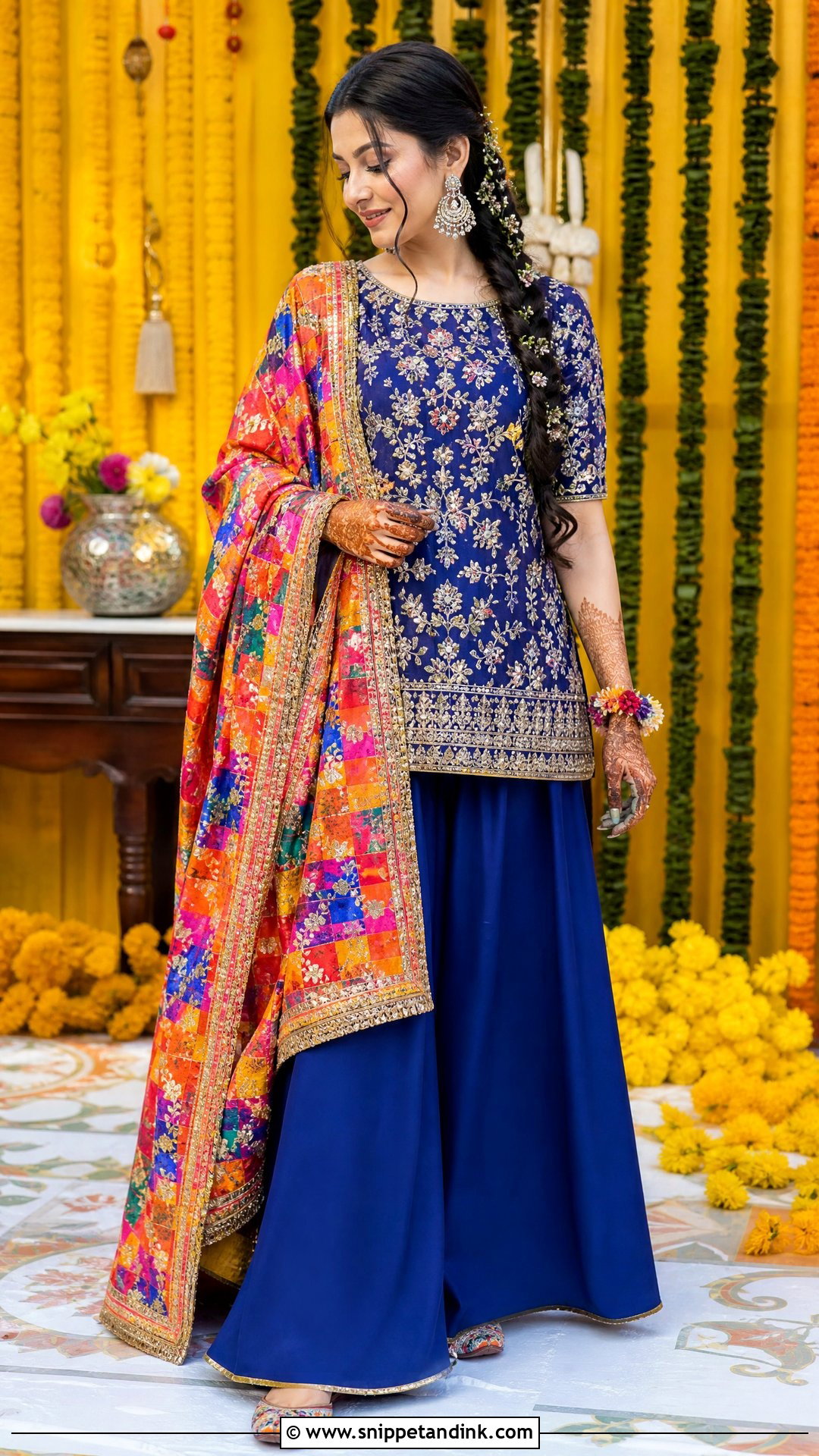 Blue Palazzo Suit Mehndi Outfit - Snippet and Ink - 20 Bride Mehndi Dress Ideas