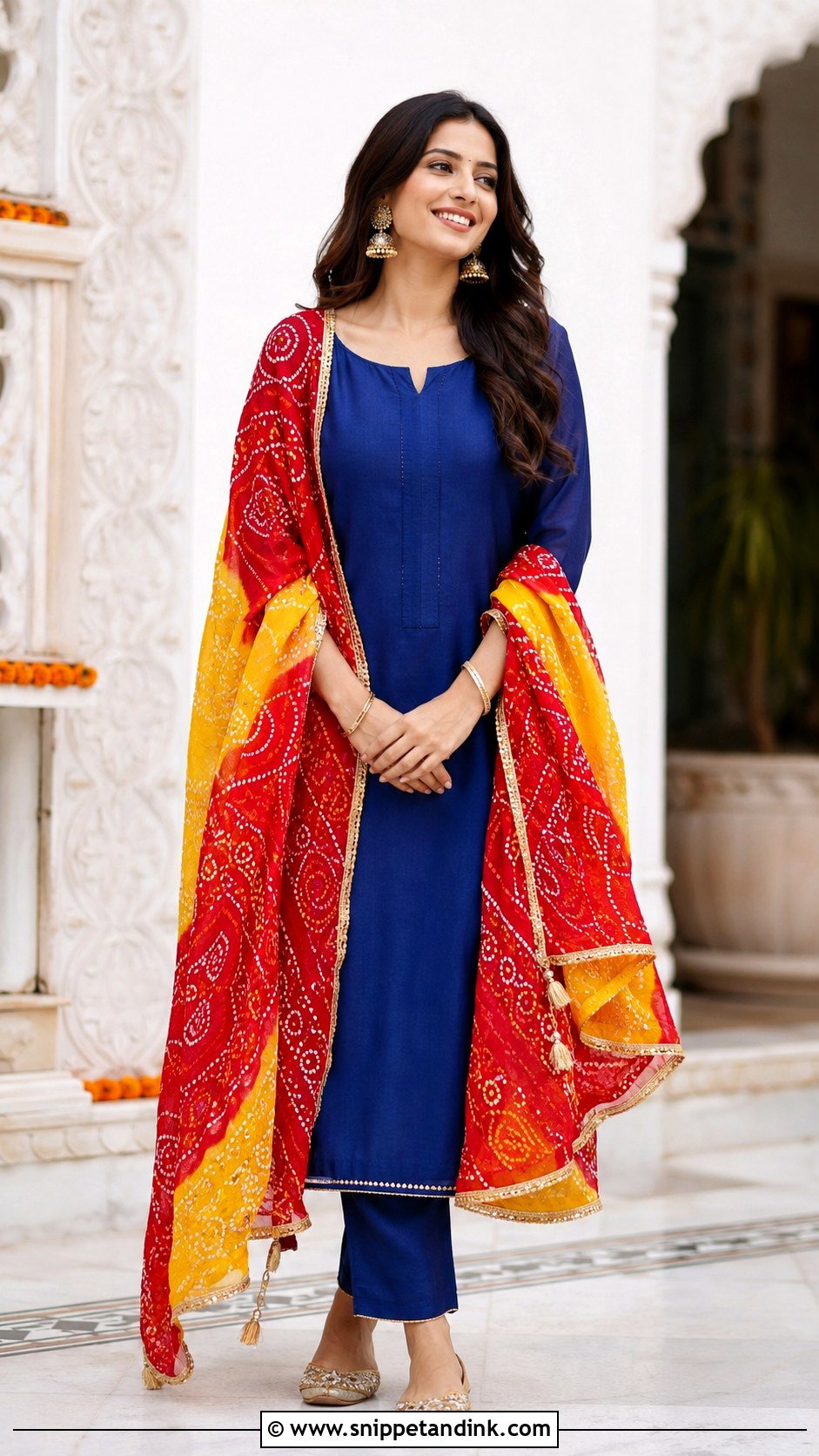 Blue Plain Suit With Heavy Bandhani Dupatta - Snippet and Ink - 30 Plain Suit with Heavy Dupatta Ideas