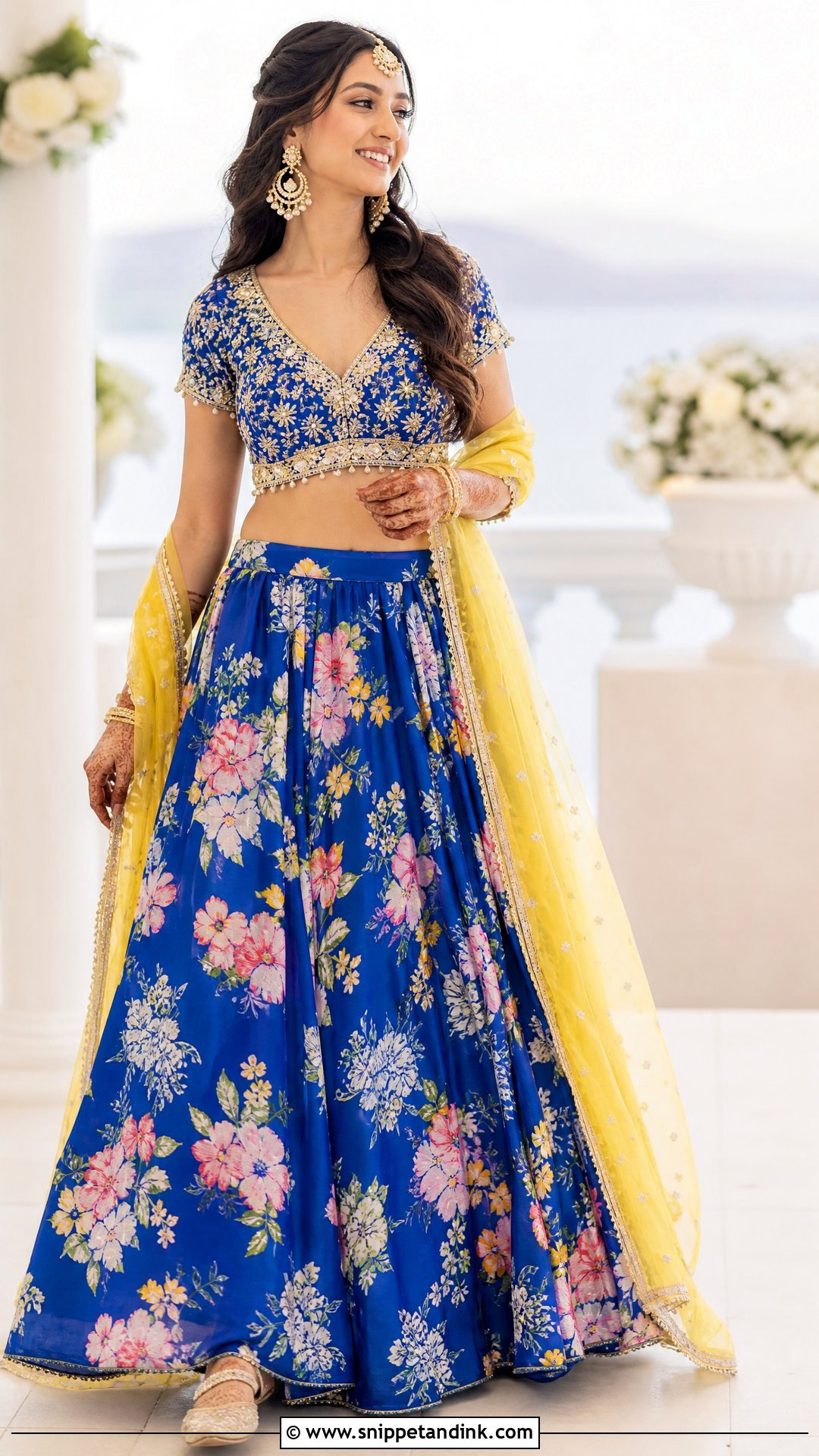 Blue Printed Lehenga Mehndi Outfit - Snippet and Ink - 25 Mehndi Function Dress Outfit for Bride Ideas