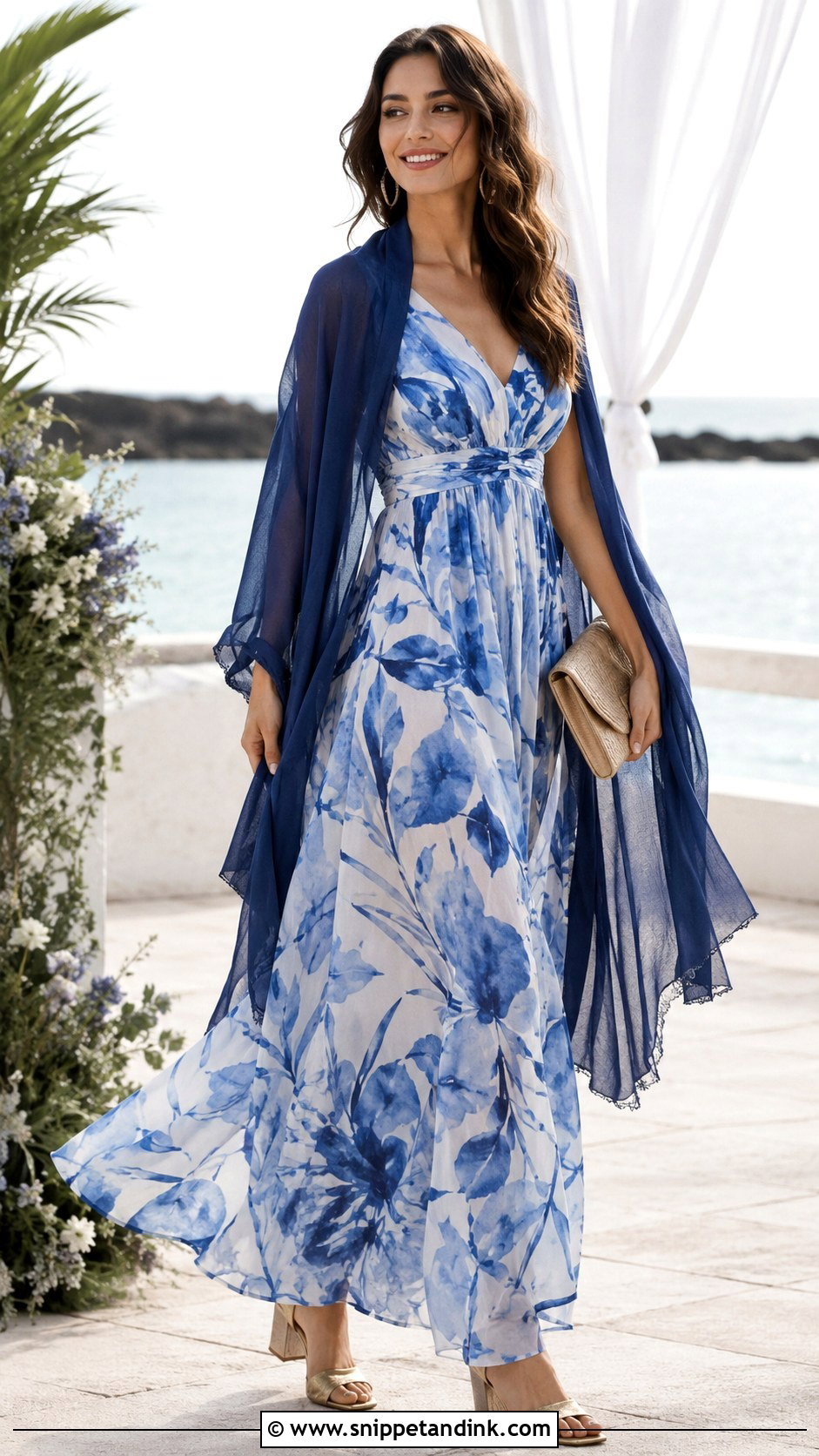 Blue Printed Maxi Wedding Outfit - Snippet and Ink - 20 Blue Wedding Outfit Ideas