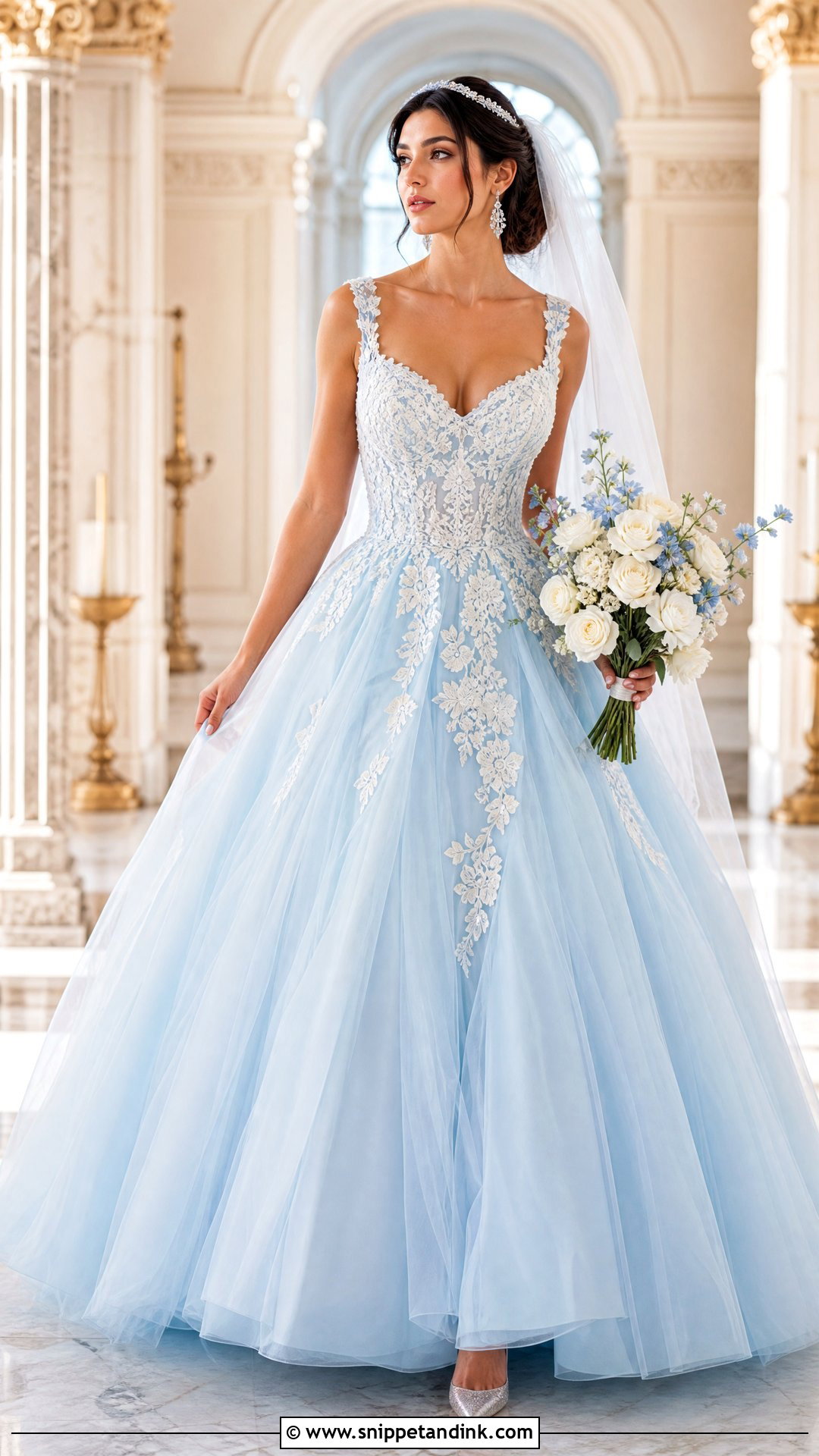 Blue Reign Wedding Dress With Silver Accessories - Snippet and Ink - 20 Reign Wedding Dress Ideas