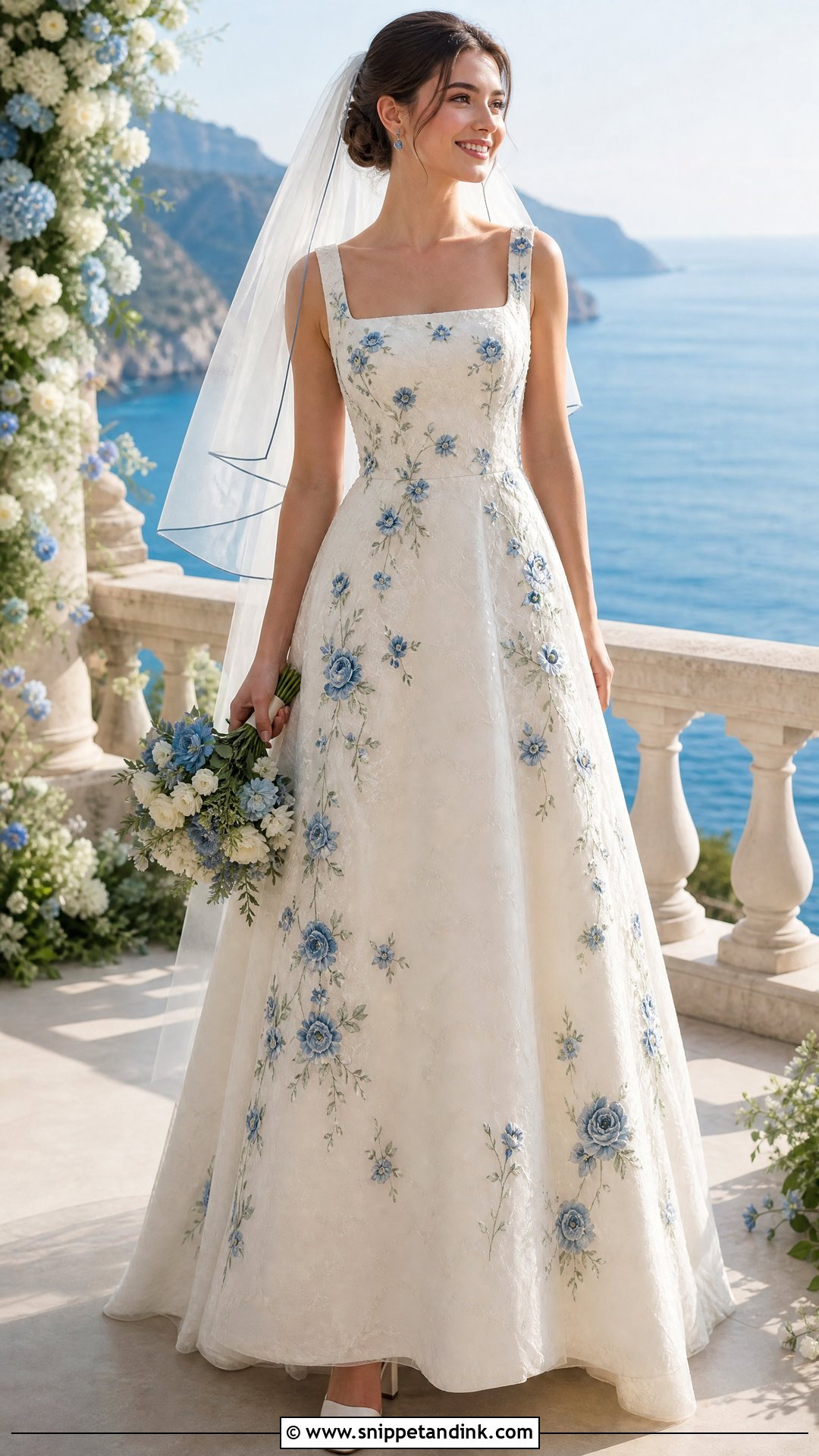 Blue Rose Embroidered Wedding Dress - Snippet and Ink - 20 Wedding Dress with Roses Ideas