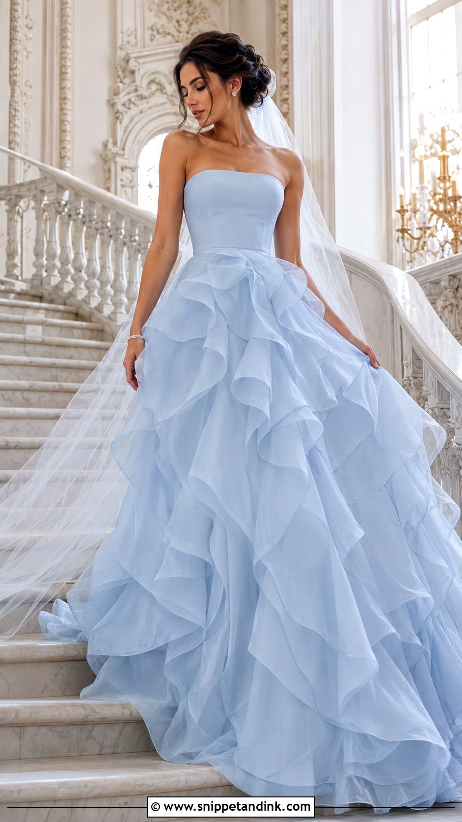 Blue Ruffle Bridal Gown - Snippet and Ink - 20 Blue Bridal Gown Ideas