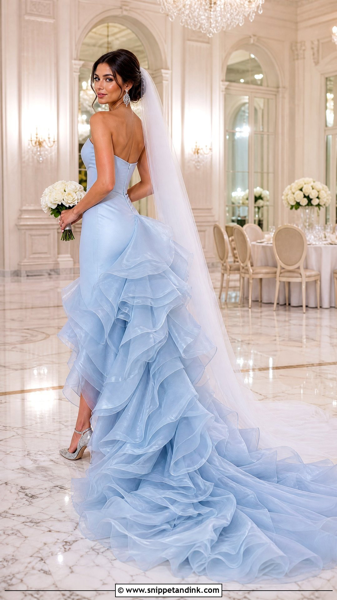 Blue Ruffle Train Bridal Dress - Snippet and Ink - 25 Blue Bridal Dress Ideas