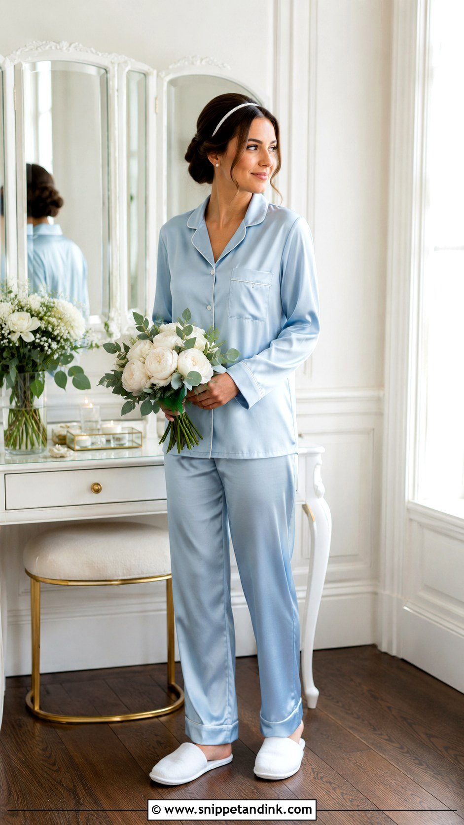 Blue Satin Bride Pyjamas - Snippet and Ink - 20 Bride Pyjamas Ideas
