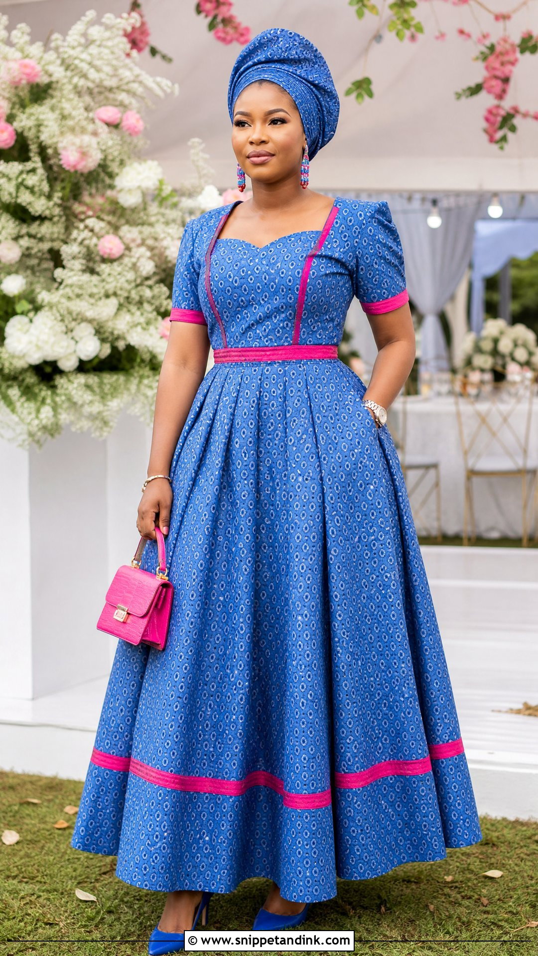 Blue Shweshwe Pedi Wedding Dress - Snippet and Ink - 20 Pedi Traditional Attire African Weddings Ideas