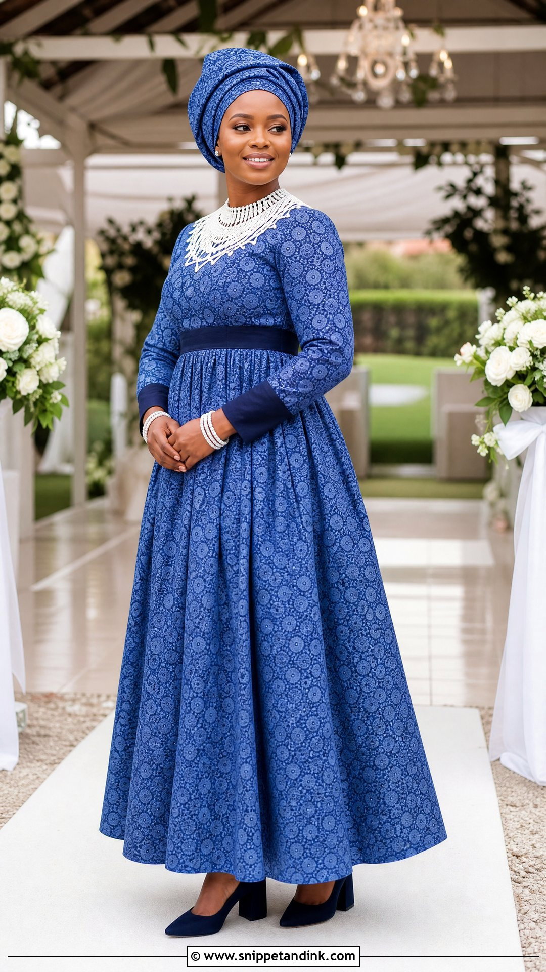 Blue Shweshwe Xhosa Bride Dress - Snippet and Ink - 20 Xhosa Bride Traditional Attire Ideas