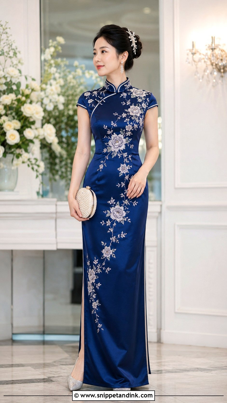 Blue Silk Cheongsam Wedding Dress - Snippet and Ink - 20 Cheongsam Wedding Dress Ideas