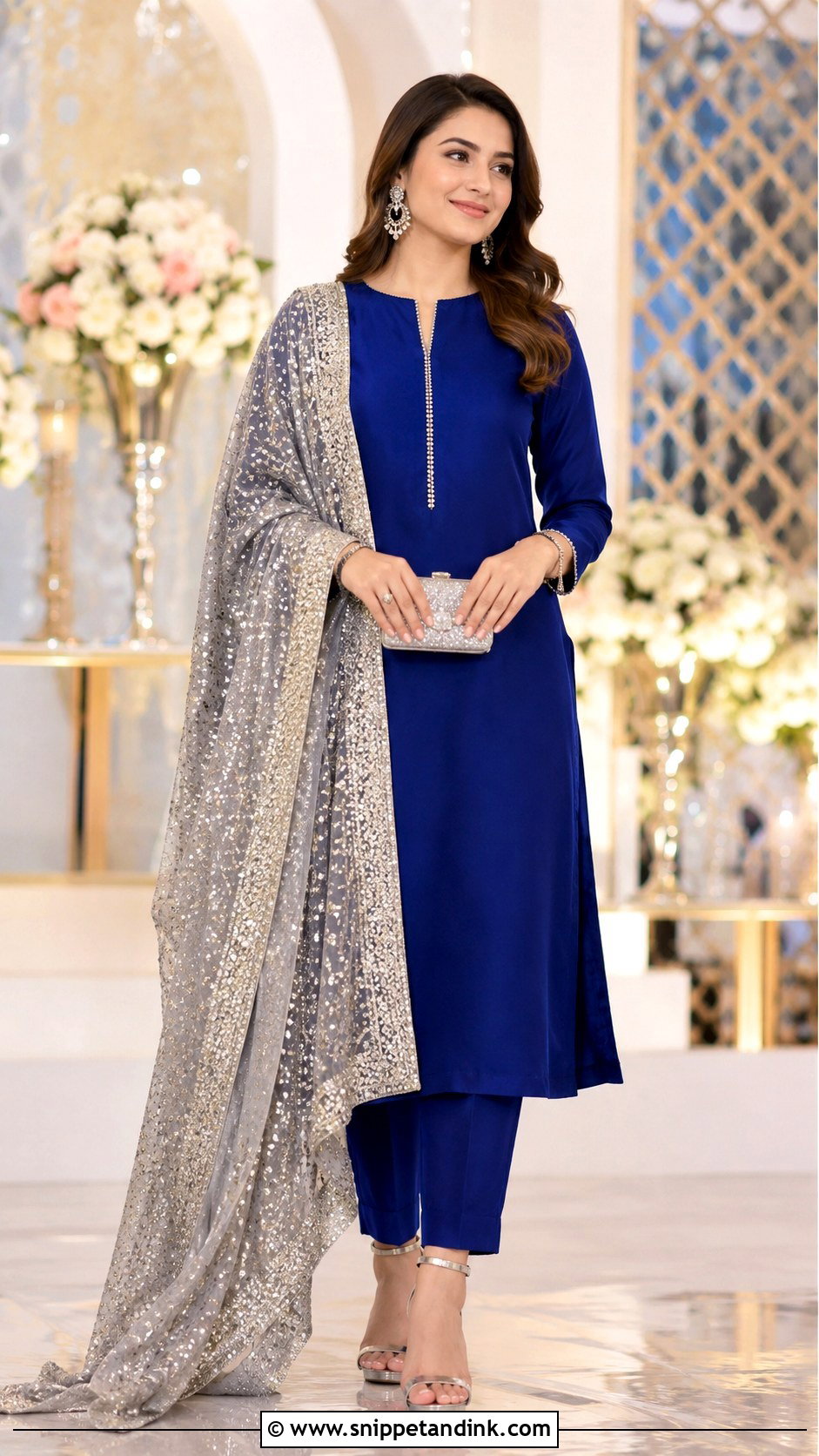 Blue Simple Suit With Silver Dupatta - Snippet and Ink - 30 Simple Suit with Heavy Dupatta Ideas