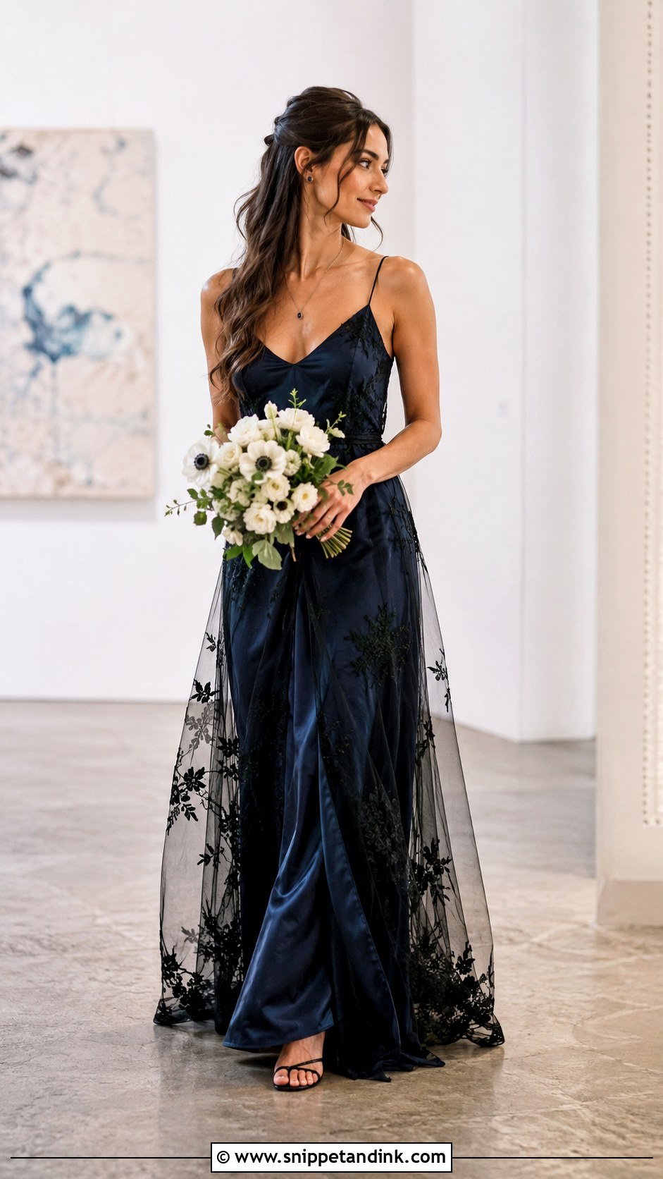 Blue Slip Wedding Dress With Black Overlay - Snippet and Ink - 20 Black and Blue Wedding Dress Ideas
