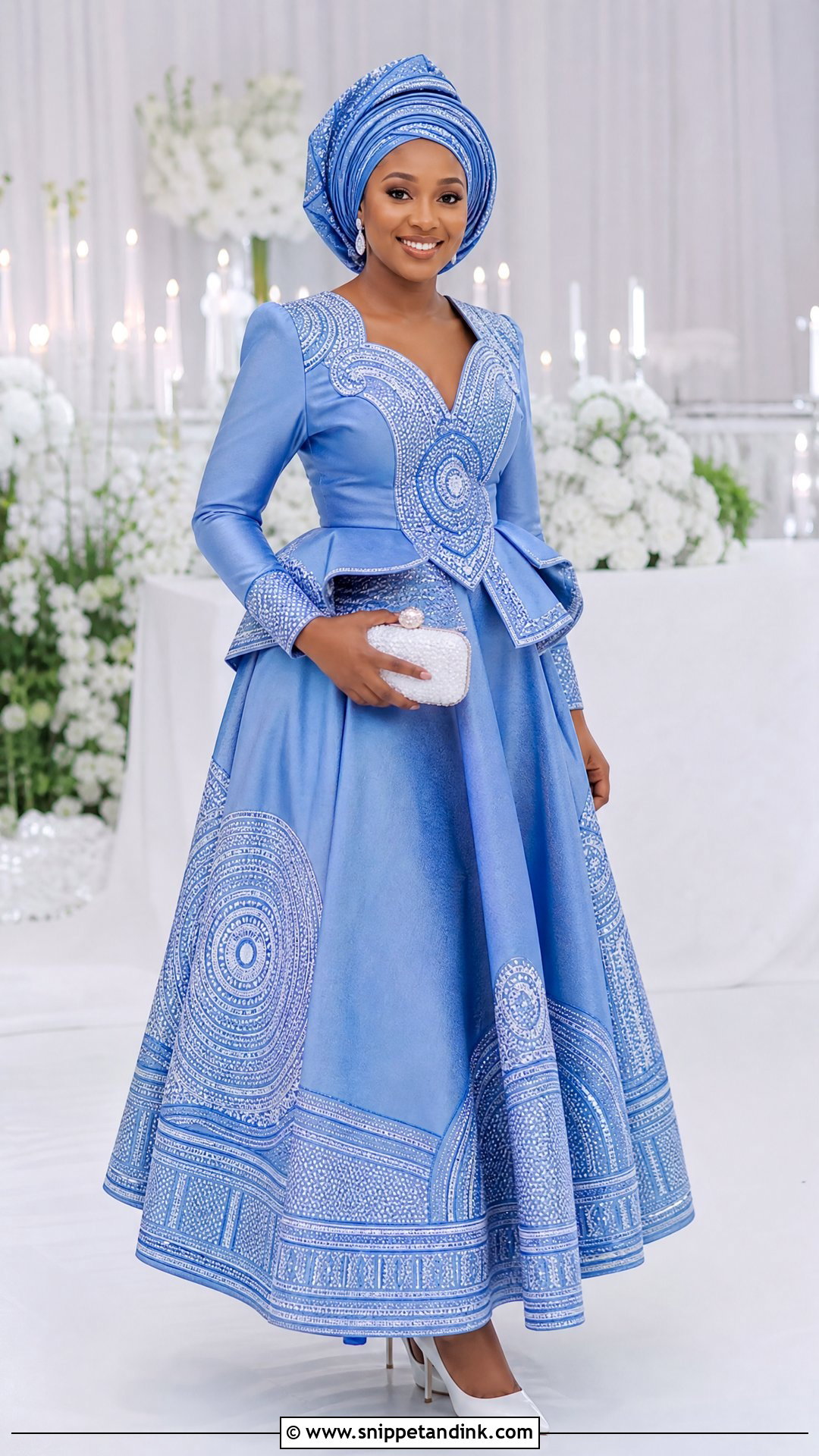 Blue Sotho Wedding Dress With Matching Headwrap - Snippet and Ink - 20 Sotho Wedding Dress Ideas