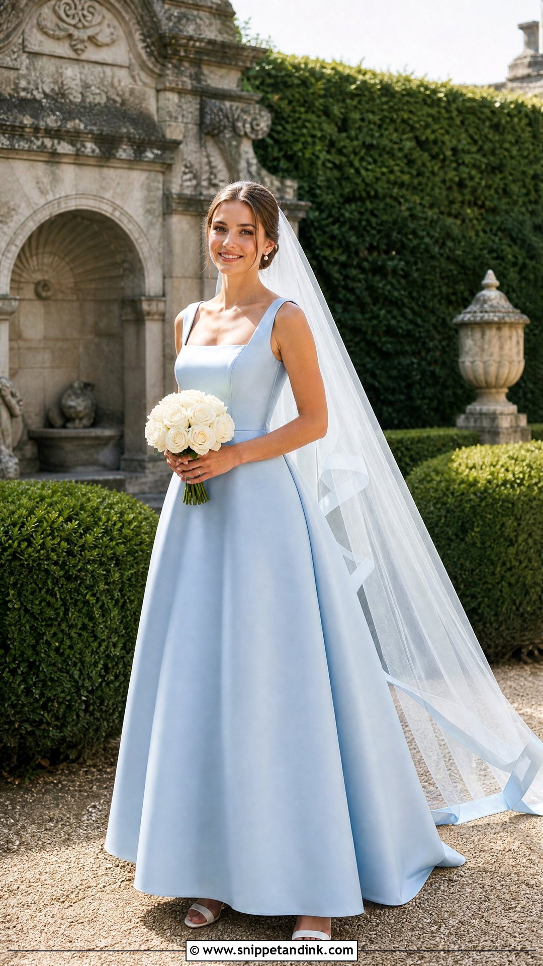 Blue Square Neck A Line Bridal Dress - Snippet and Ink - 25 Blue Bridal Dress Ideas
