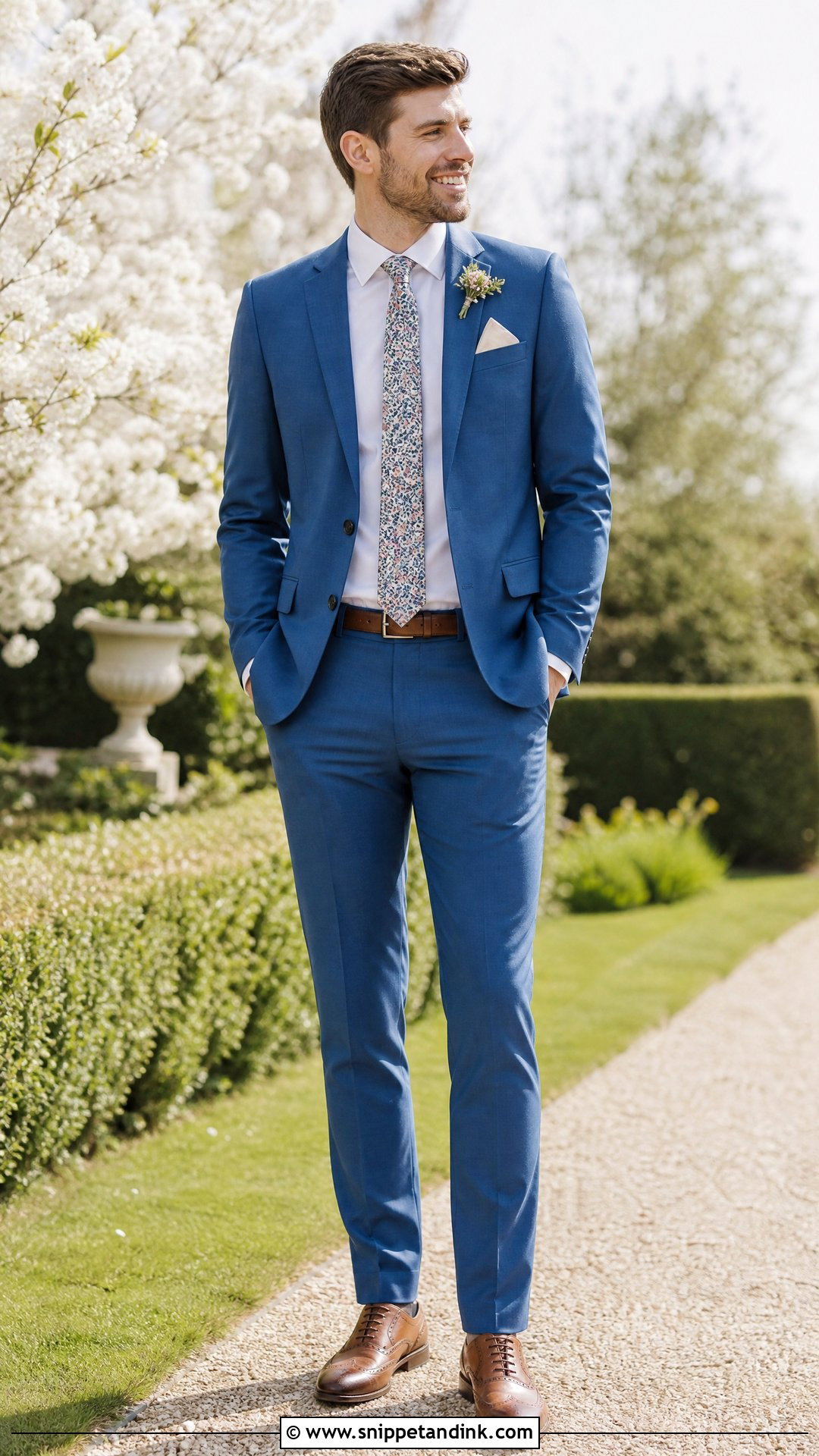 Blue Suit And Floral Tie Wedding Usher Outfit - Snippet and Ink - 20 Usher Wedding Outfits