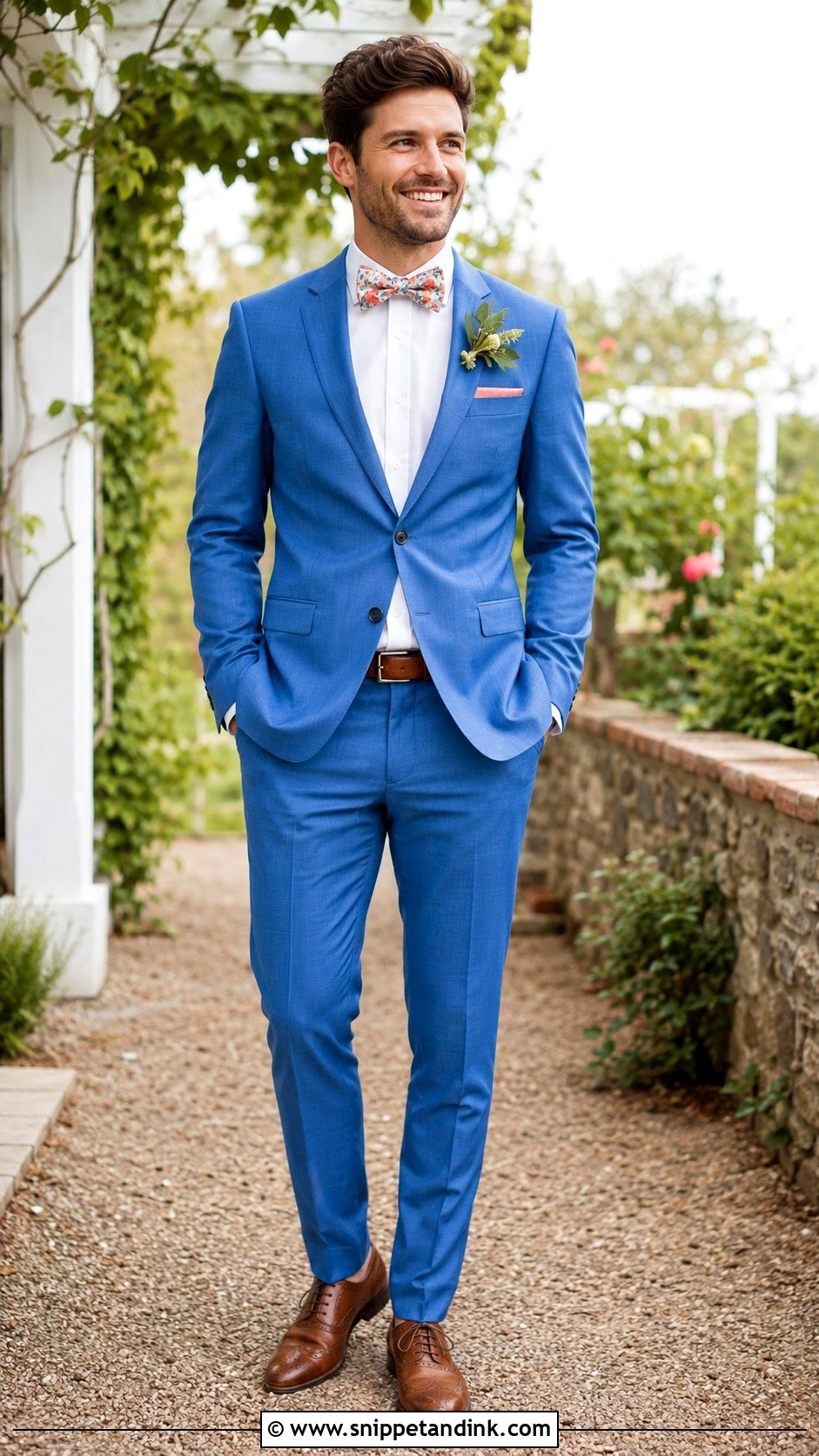 Blue Suit With Floral Bow Tie - Snippet and Ink - 20 Bow Tie Wedding Ideas