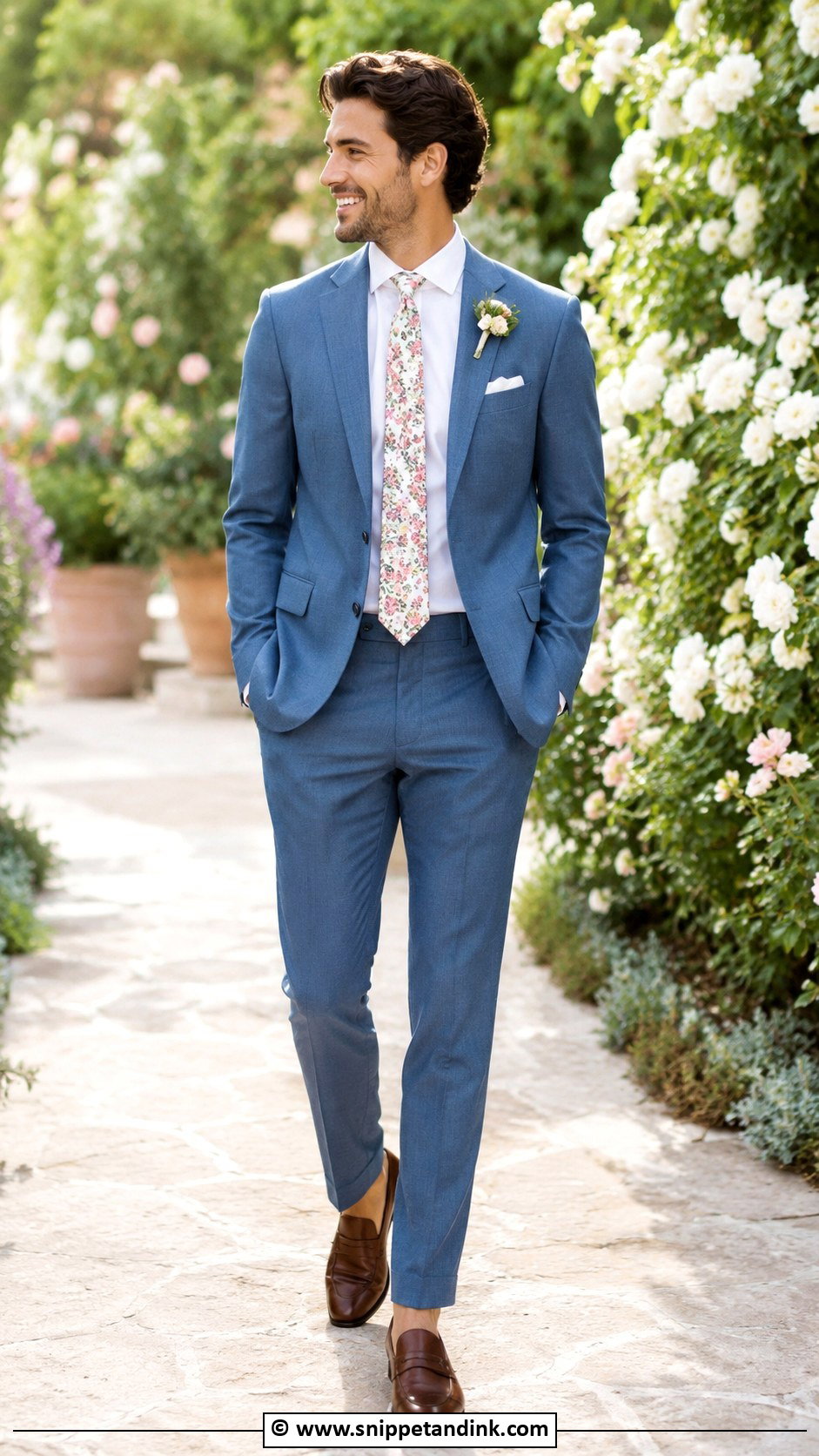 Blue Suit With Floral Tie - Snippet and Ink - 30 Blue Suit Wedding Ideas