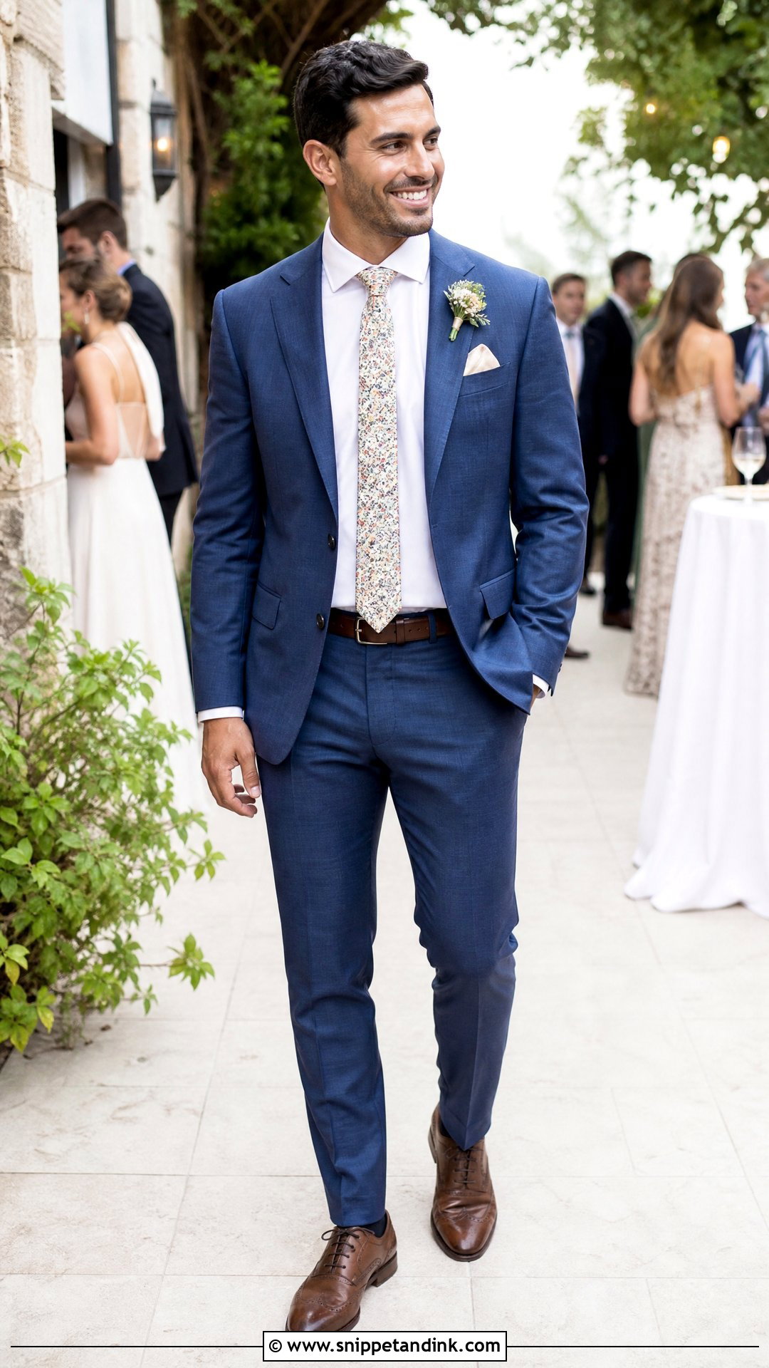 Blue Suit With Floral Wedding Tie - Snippet and Ink - 20 Wedding Tie Ideas