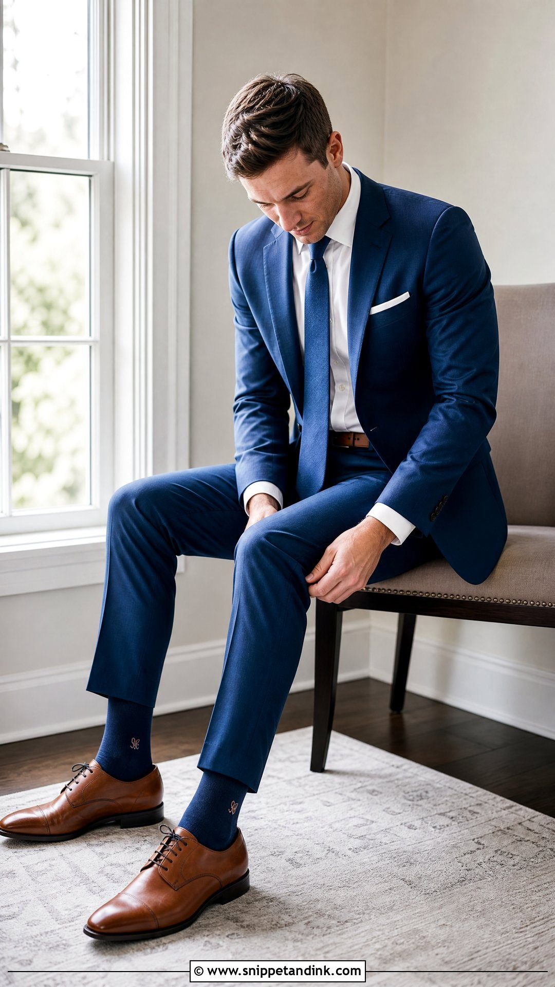 Blue Suit With Personalized Wedding Socks - Snippet and Ink - 20 Wedding Socks Ideas