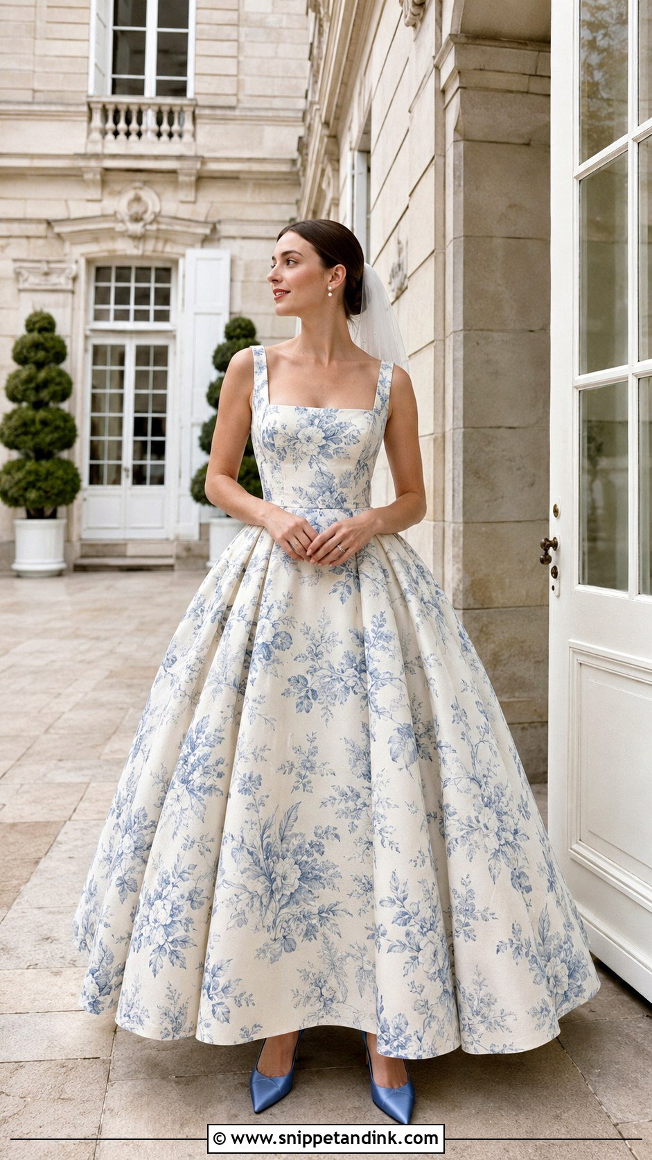 Blue Toile Wedding Dress - Snippet and Ink - 20 Wedding Dress with Color Accents Ideas