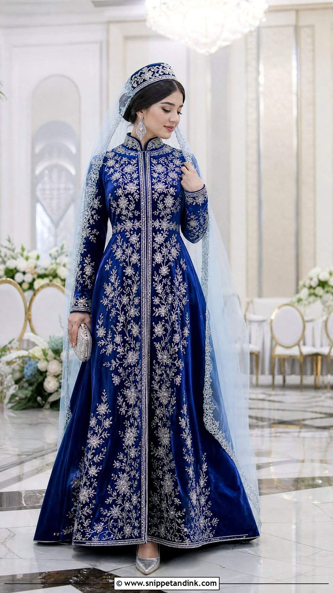 Blue Uzbek Wedding Dress With Silver Embroidery - Snippet and Ink - 20 Uzbek Wedding Dress Ideas