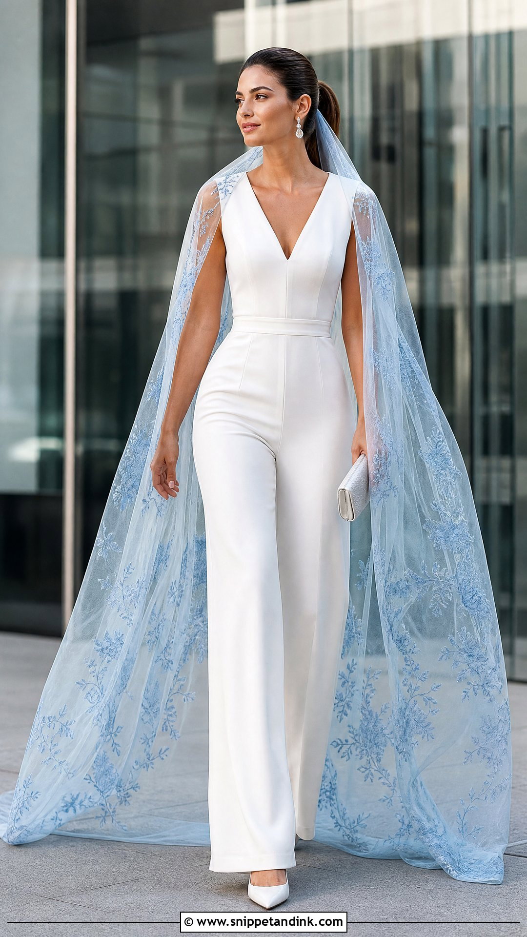 Blue Veil With Bridal Jumpsuit - Snippet and Ink - 20 Veil Style Ideas