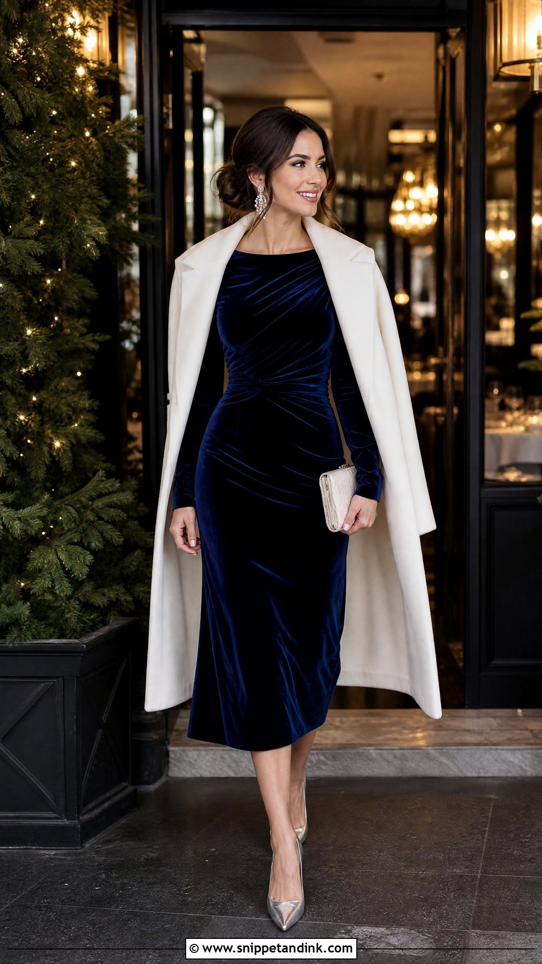 Blue Velvet Dress for Winter Rehearsal Dinner - Snippet and Ink - 20 Winter Rehearsal Dinner Outfit for Bride Ideas