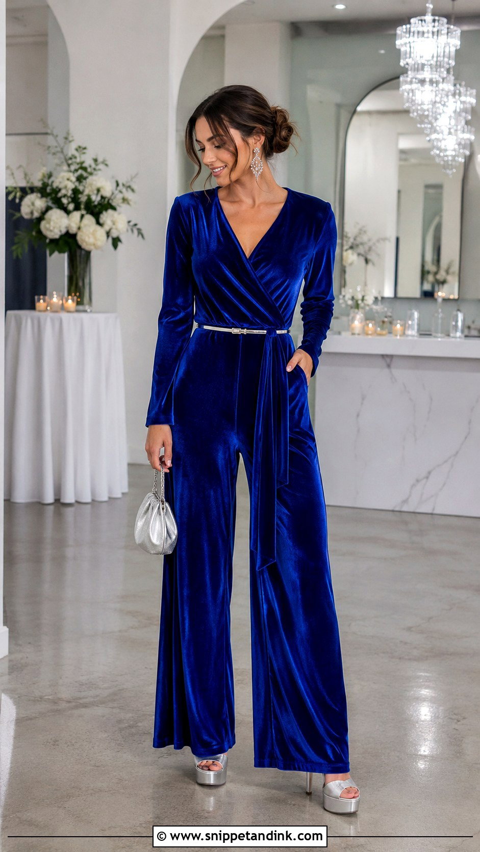 Blue Velvet Jumpsuit Last Disco Bachelorette Outfit - Snippet and Ink - 20 Last Disco Bachelorette Party Outfit Ideas