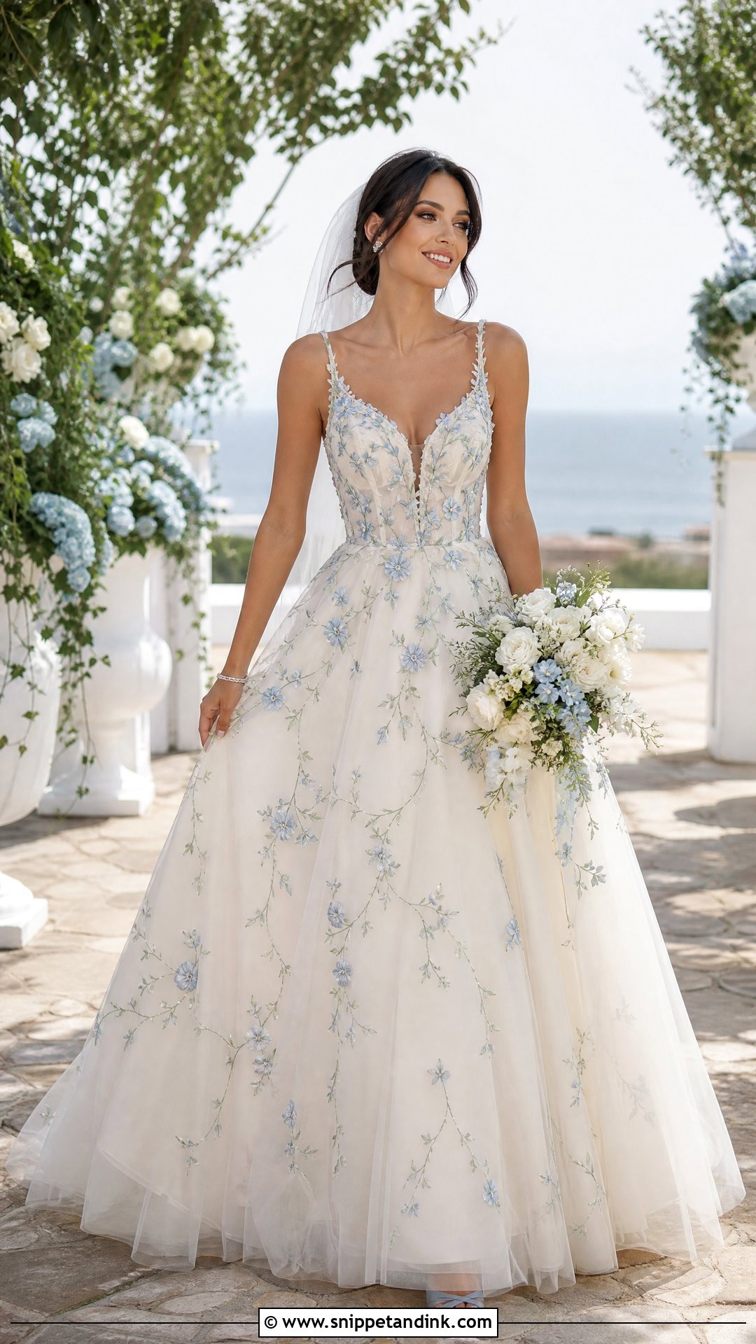 Blue Vine Embroidered Wedding Dress - Snippet and Ink - 20 Wedding Dress with Vines Ideas