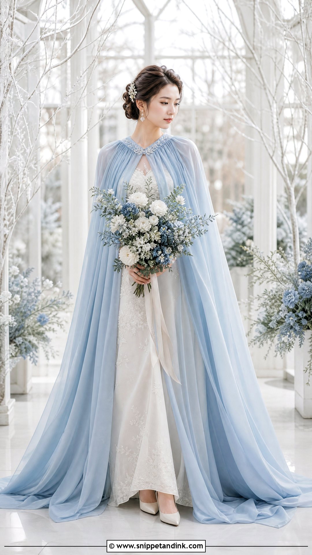 Blue Wedding Cloak With Ivory Dress - Snippet and Ink - 25 Wedding Cloak Ideas