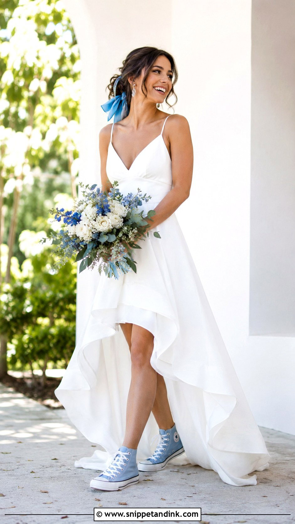 Blue Wedding Converse With A White Dress - Snippet and Ink - 30 Wedding Converse Ideas