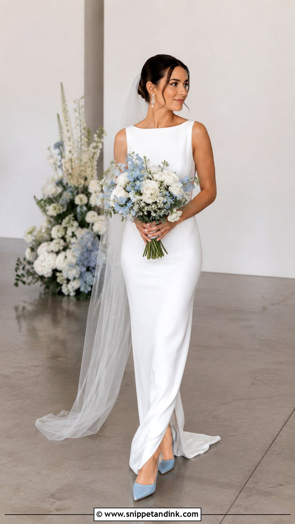 Blue Wedding Heels With Simple Crepe Dress - Snippet and Ink - 20 Aesthetic Wedding Heels Ideas
